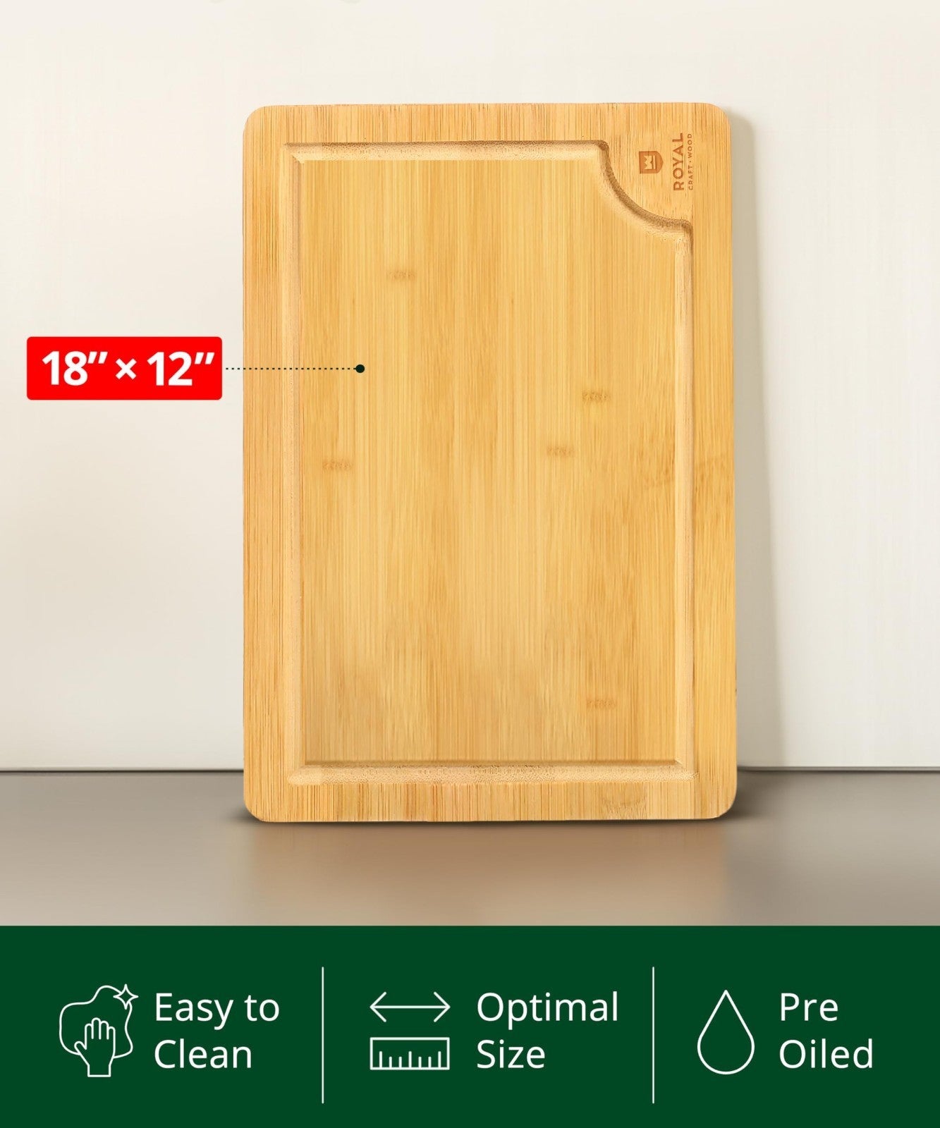 Wooden Cutting Boards Set   Bamboo Kitchen Prep & Serving Board with Juice Groov4