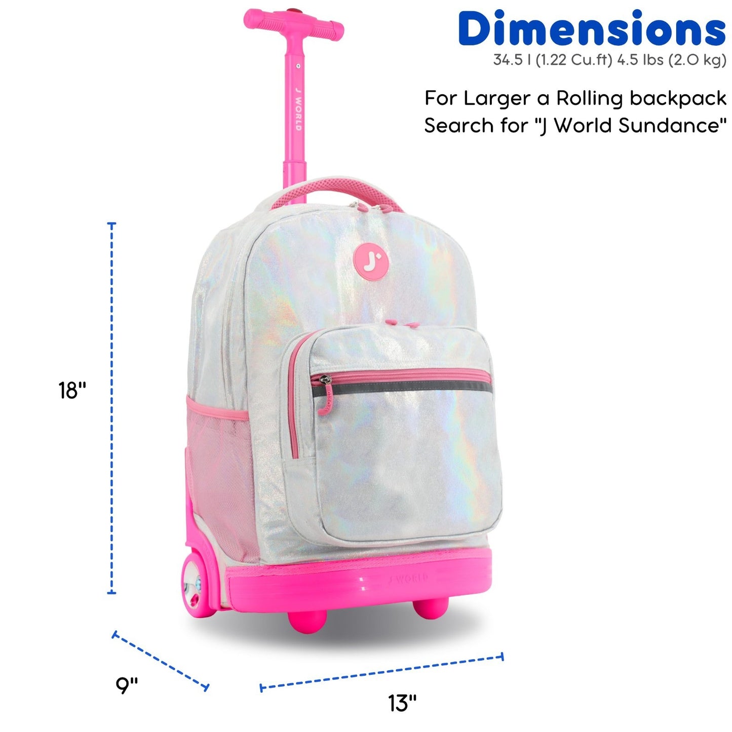 Kids Rolling Backpack with Wheels, School Roller Bookbag for Girls & Boys, 18"x16