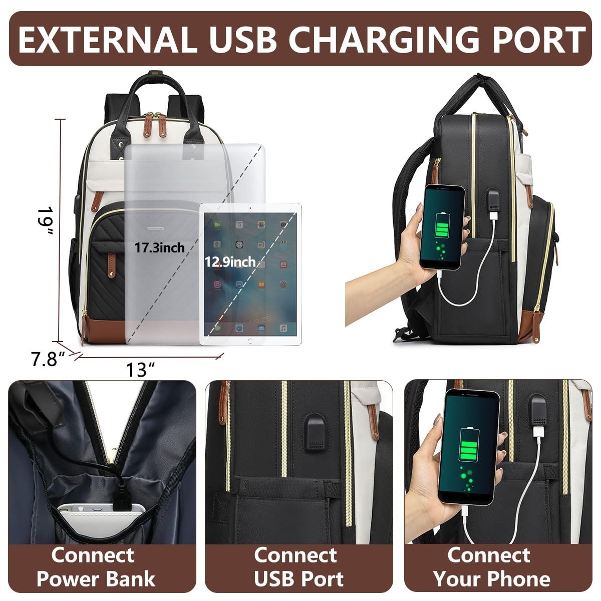 Stylish Laptop Backpack for Women   17.3" Travel Work Bag with USB Charging Port3