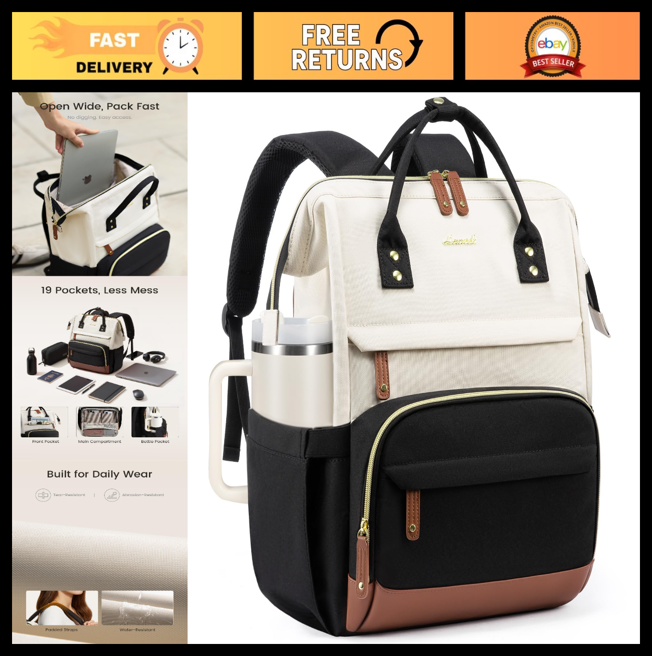Stylish 15.6" Laptop Backpack for Women   Waterproof, Large Capacity, Travel & S0