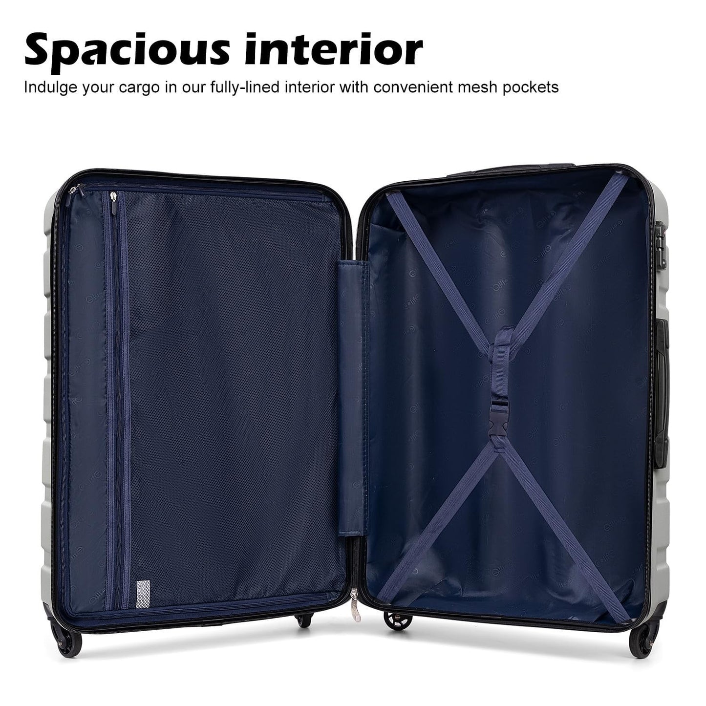 Lightweight 3-Piece Hardshell Luggage Set, 360° Spinner Wheels, TSA Lock, Silver4