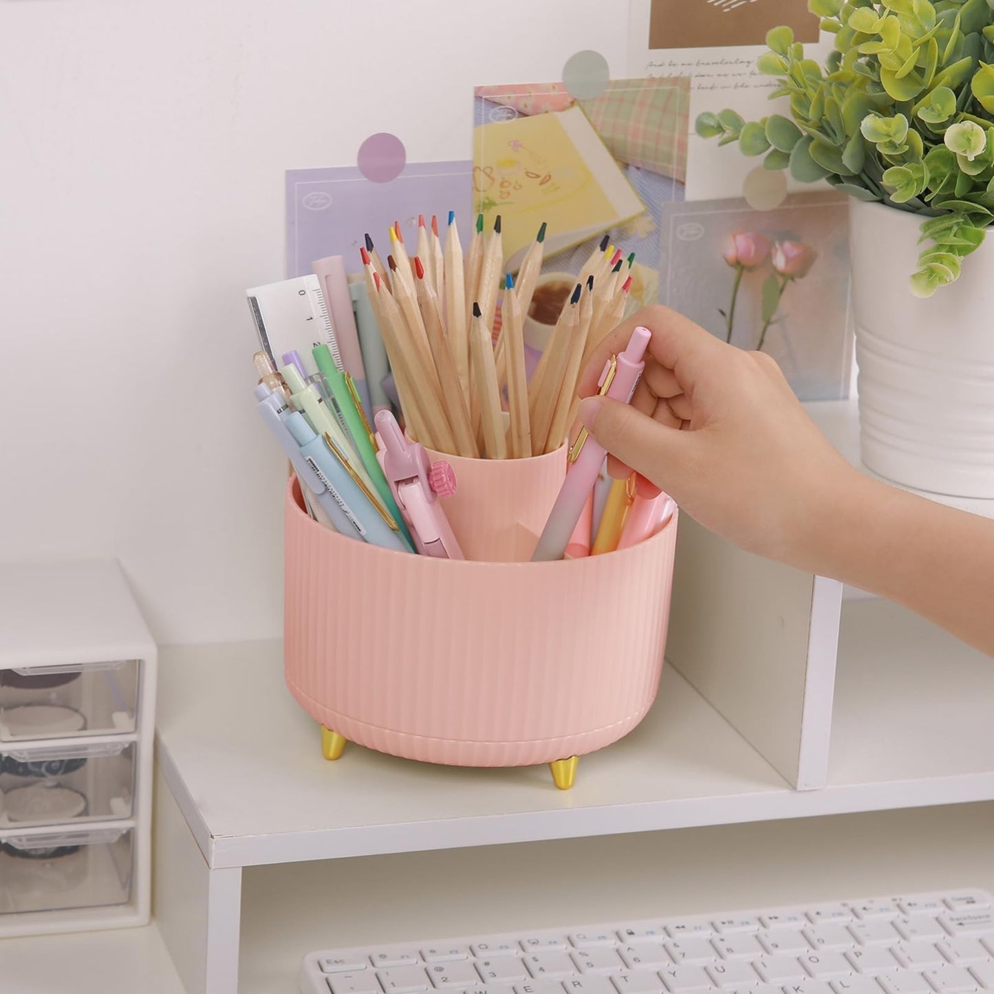 360° Rotating Multipurpose Organizer   Cute Pen Holder with 5 Slots for Art, Off3