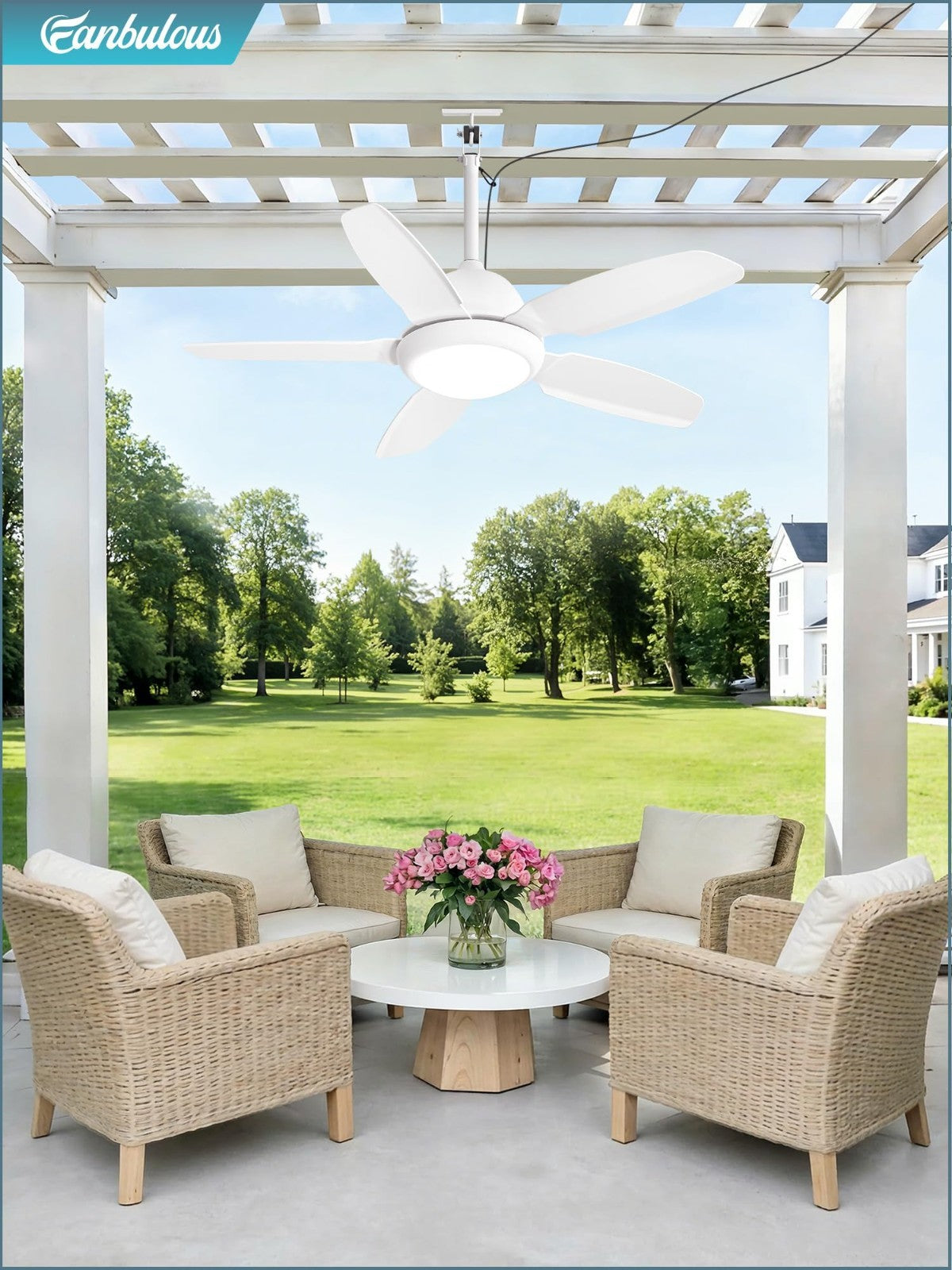 42" Waterproof Outdoor Ceiling Fan with Light, IP65, 3CCT Dimmable, Remote, 6 Sp6