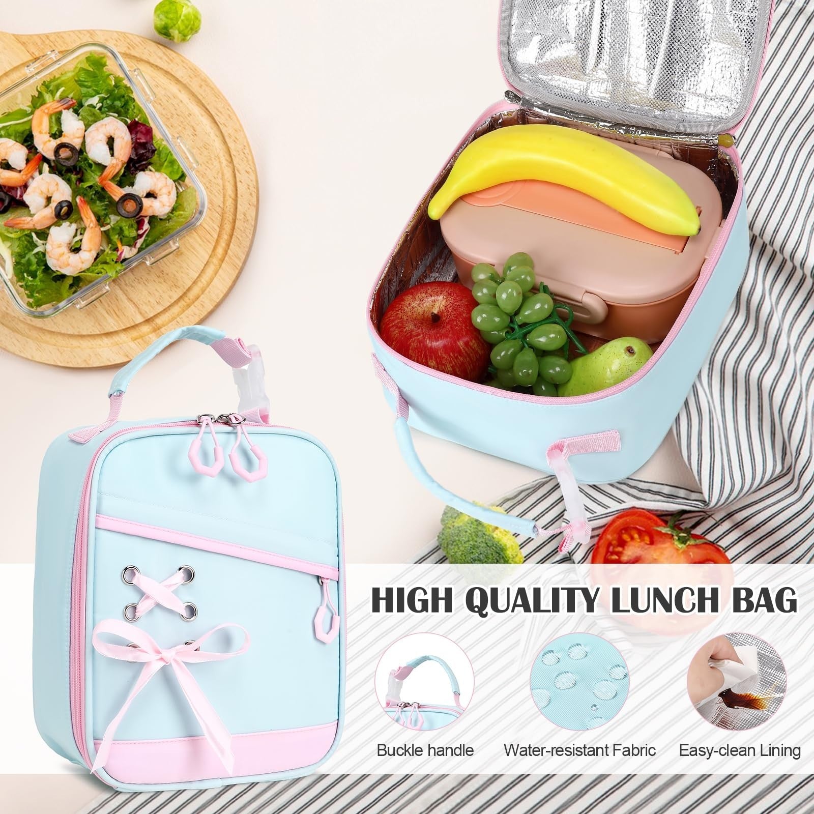 Girls School Backpacks Set   6PCS with Bento Box, Lunch Bag & Pencil Pouch, Aqua7