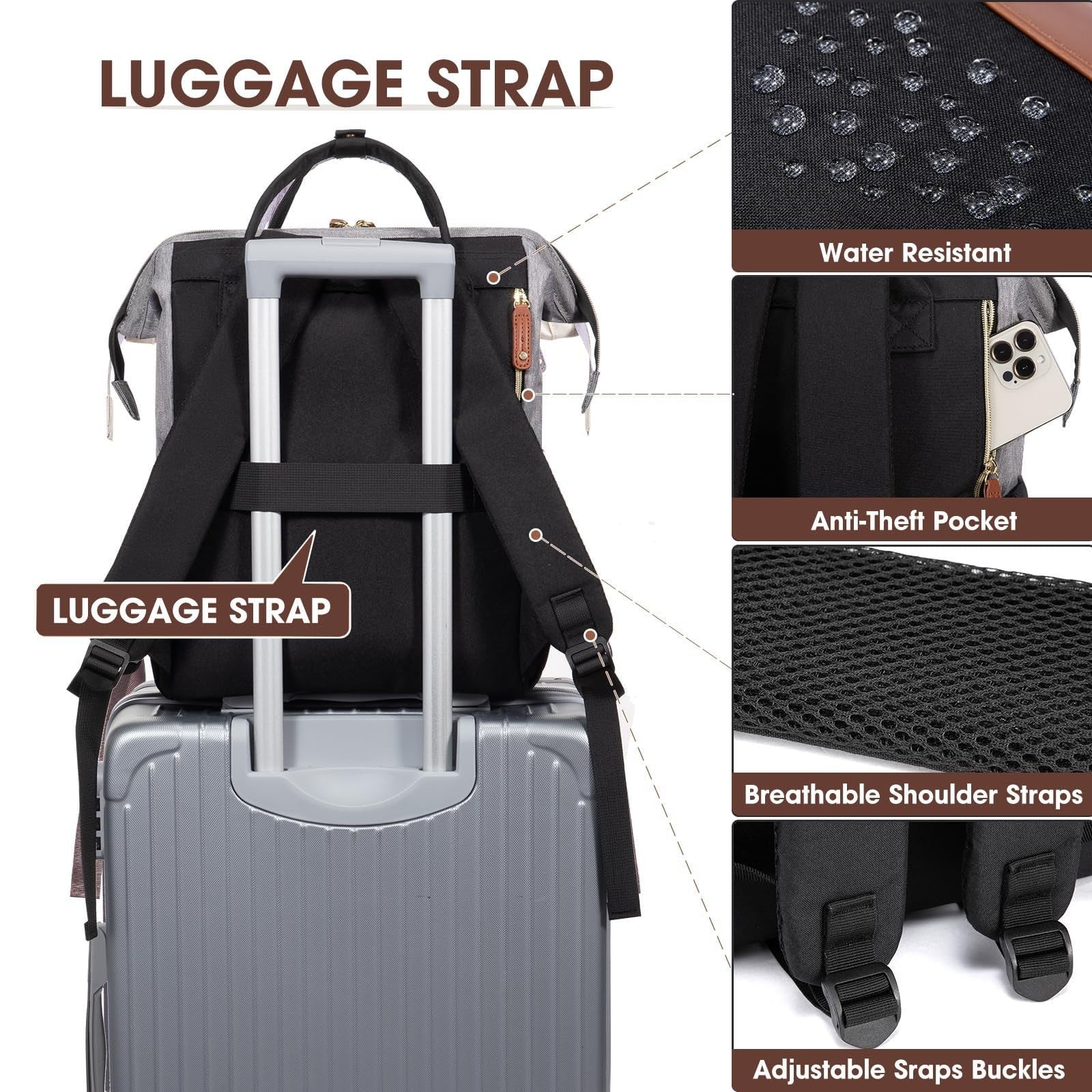 Waterproof 17" Laptop Backpack for Women   Travel Work Bag with USB Charger, Ant5