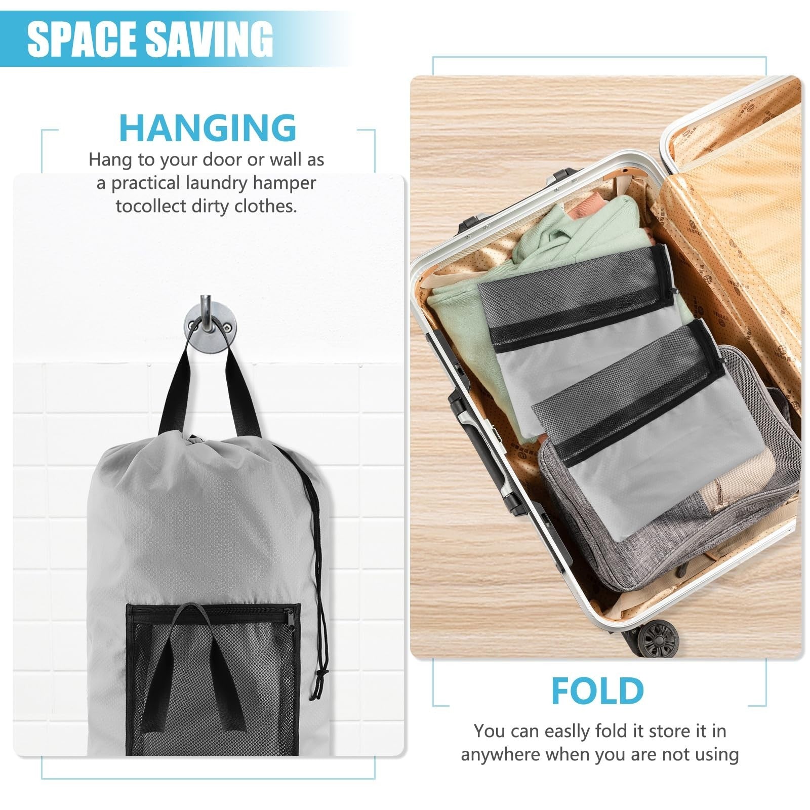 Extra Large Travel Laundry Bag Backpack, 2PCS with Mesh Pocket & Adjustable Stra4