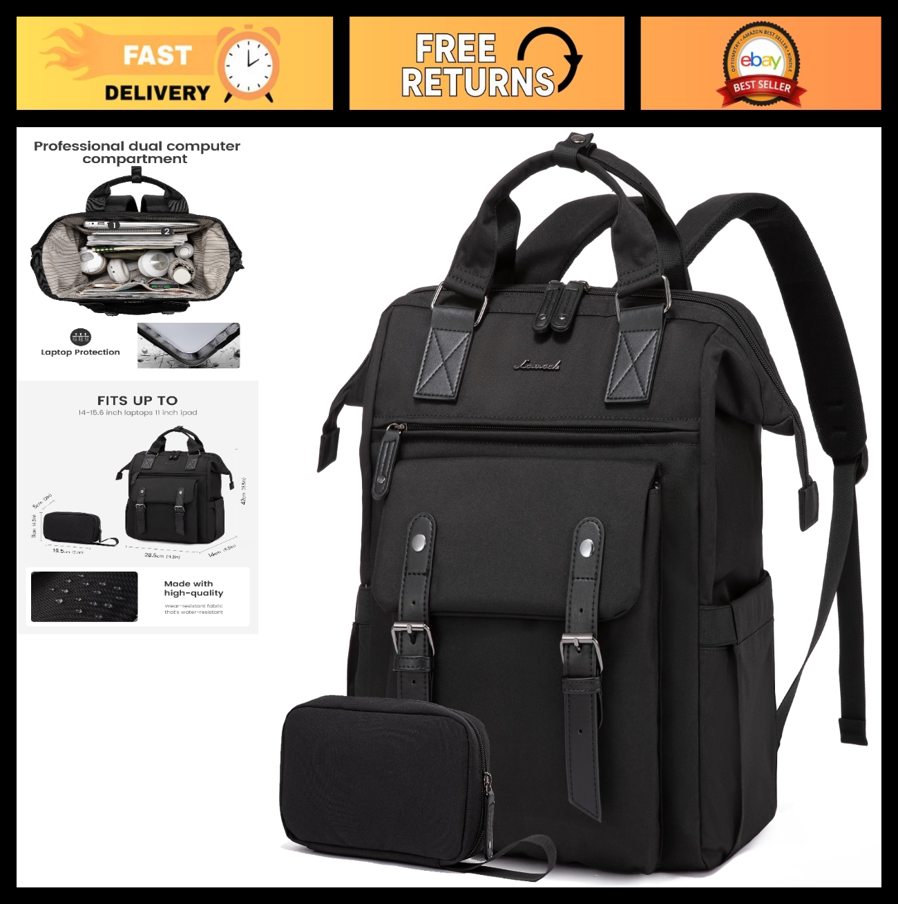 Stylish 15.6" Laptop Backpack for Women, Large Capacity Work & Travel Bag, Water0