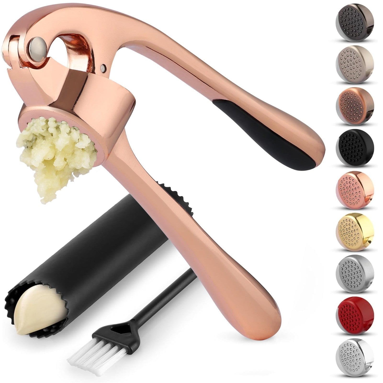 Premium Garlic Press Set   Rust Proof Mincer Tool, Easy Squeeze, Silicone Peeler1