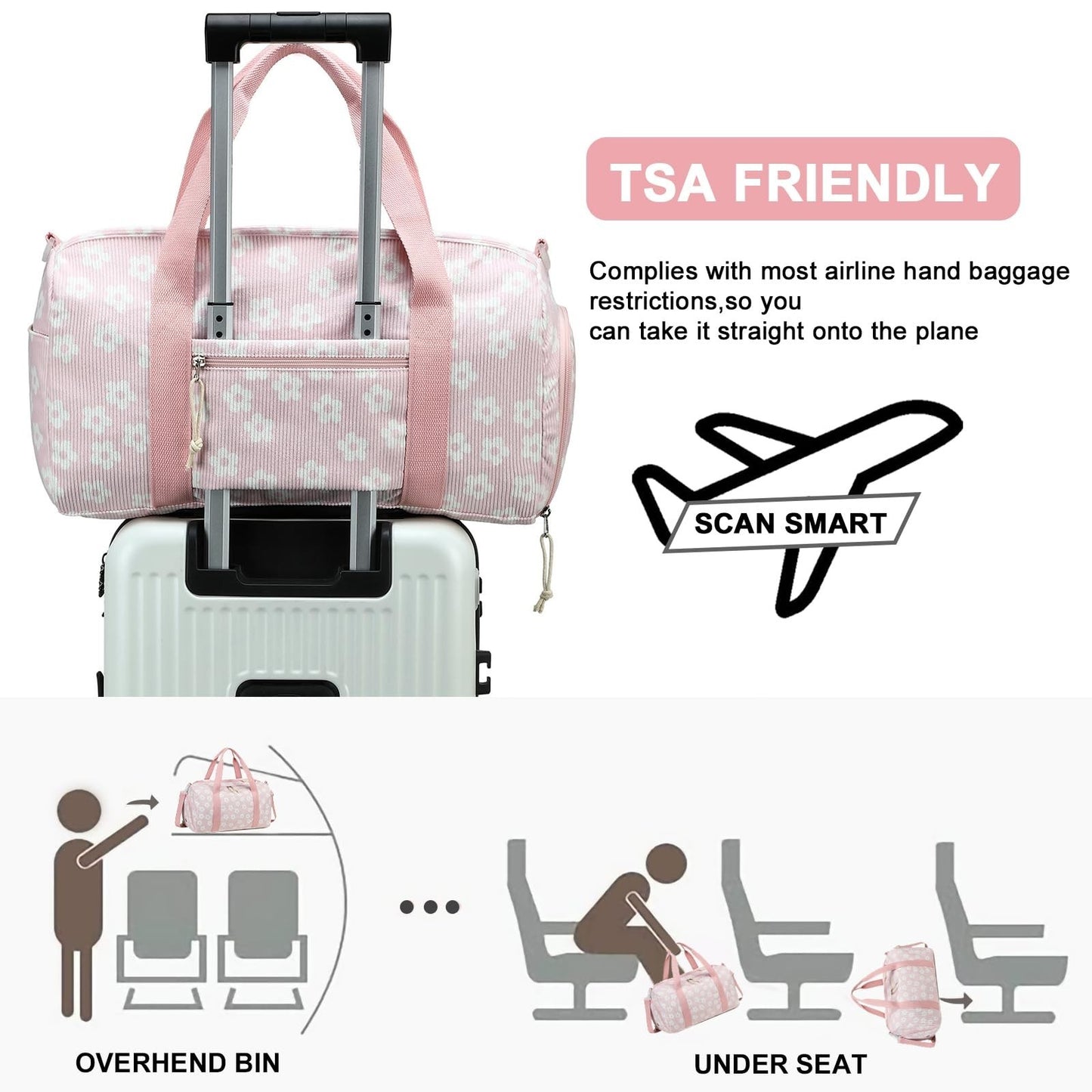 Cute Gym Duffle Bag for Girls - Waterproof Sports Overnight Bag with Shoe Compar5