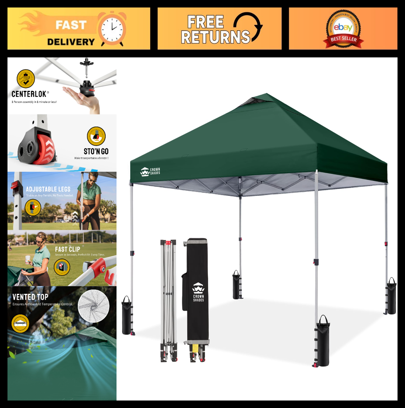10x10 Pop Up Canopy Tent   Easy Setup, Forest Green, Outdoor Sun Shade for Event0