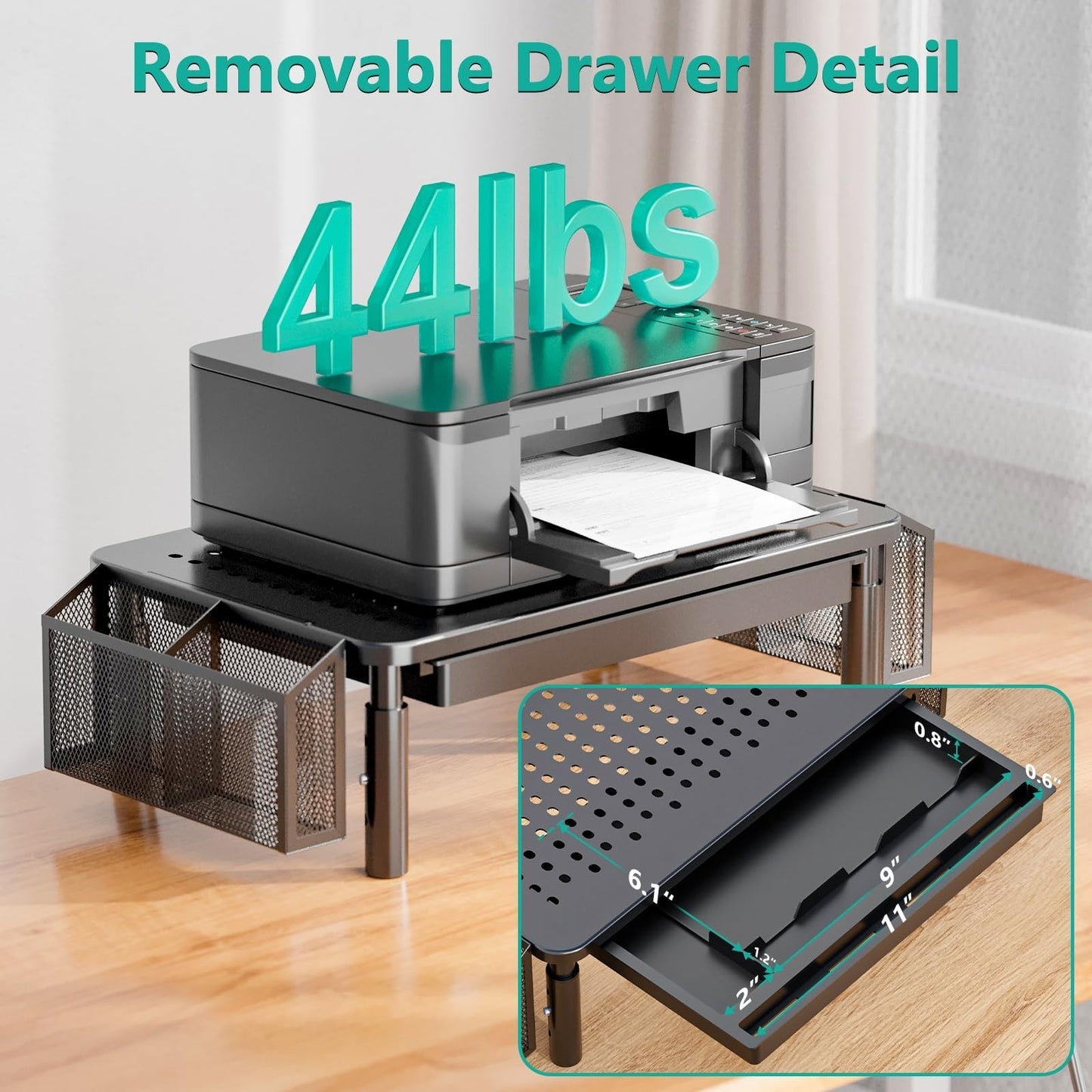 Adjustable Computer Monitor Stand with Storage, Desk Organizer & Drawer, Black3