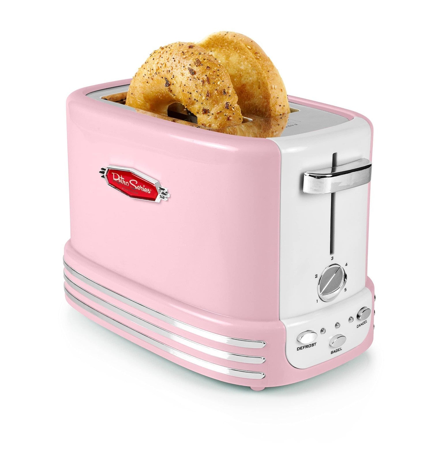 Vintage Retro 2 Slice Toaster   Wide Slots, Crumb Tray, 5 Toasting Levels, Pink1