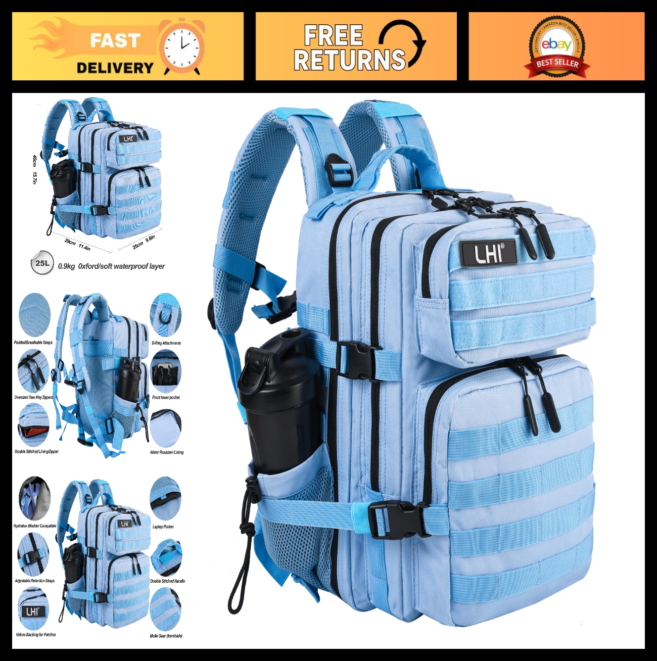 Tactical Military Backpack 25L/35L Army Assault Pack Rucksack with Water Bottle0