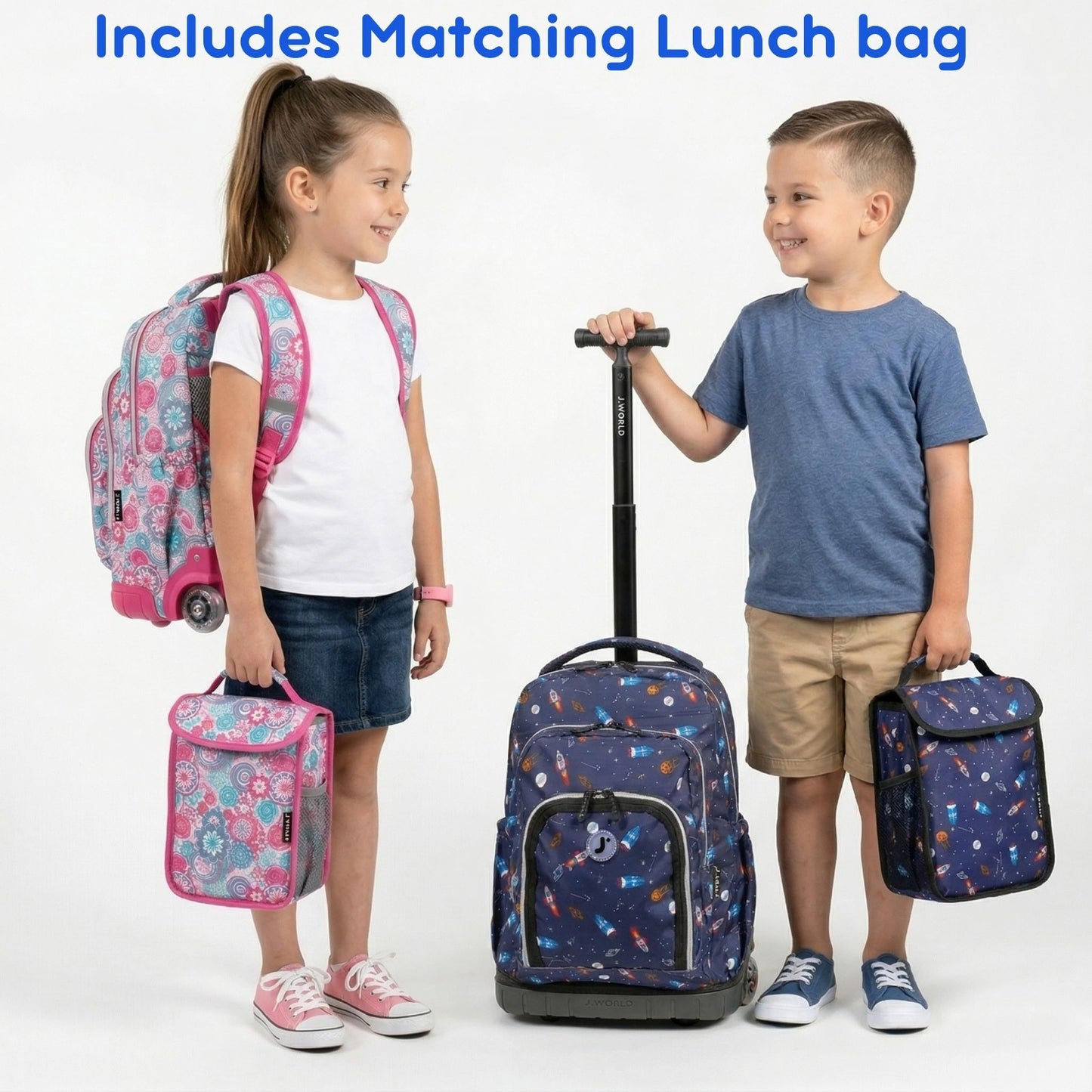 Kids Rolling Backpack & Lunch Bag Set   Elementary School Carry On Suitcase with2