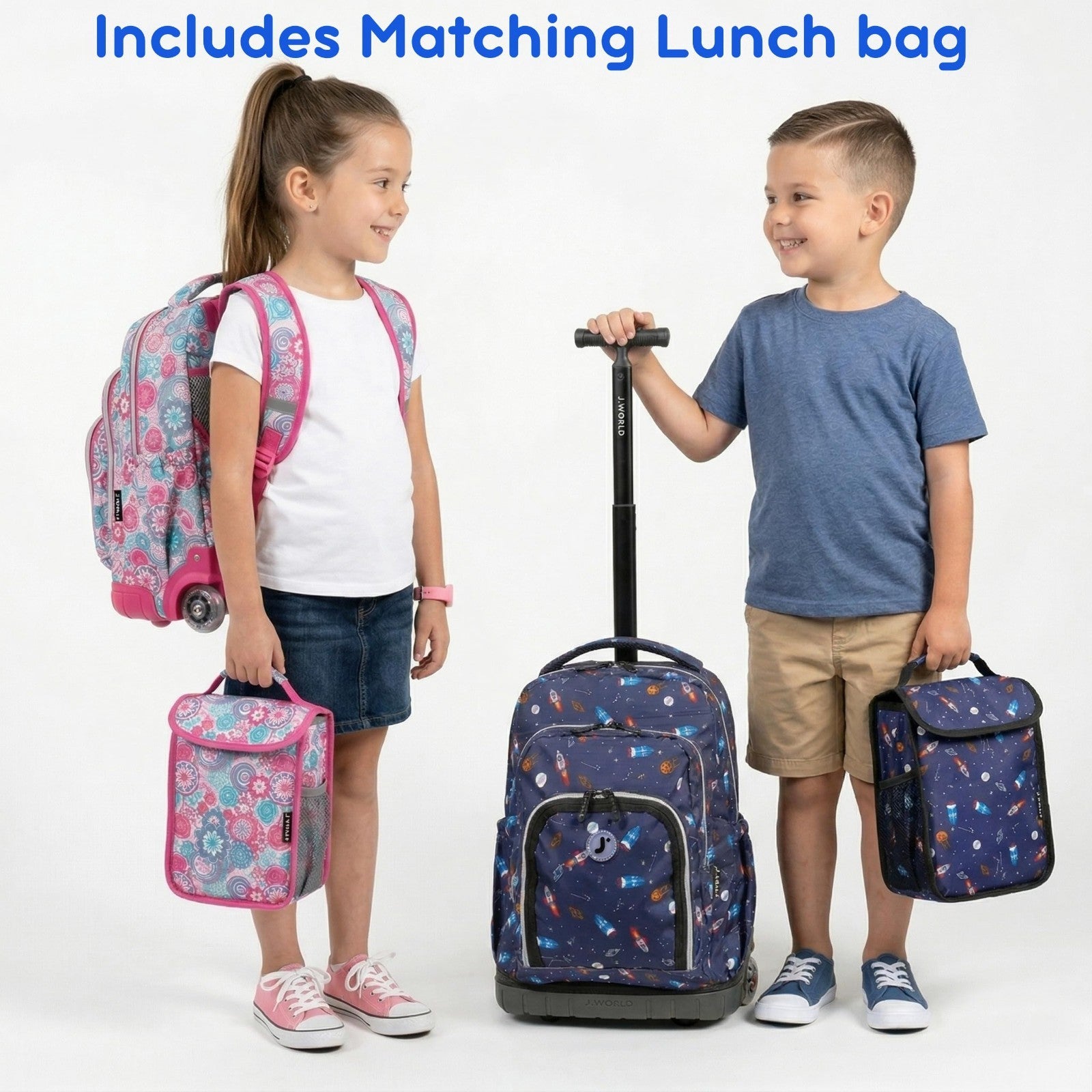 Kids Rolling Backpack & Lunch Bag Set   Elementary School Carry On Suitcase with2