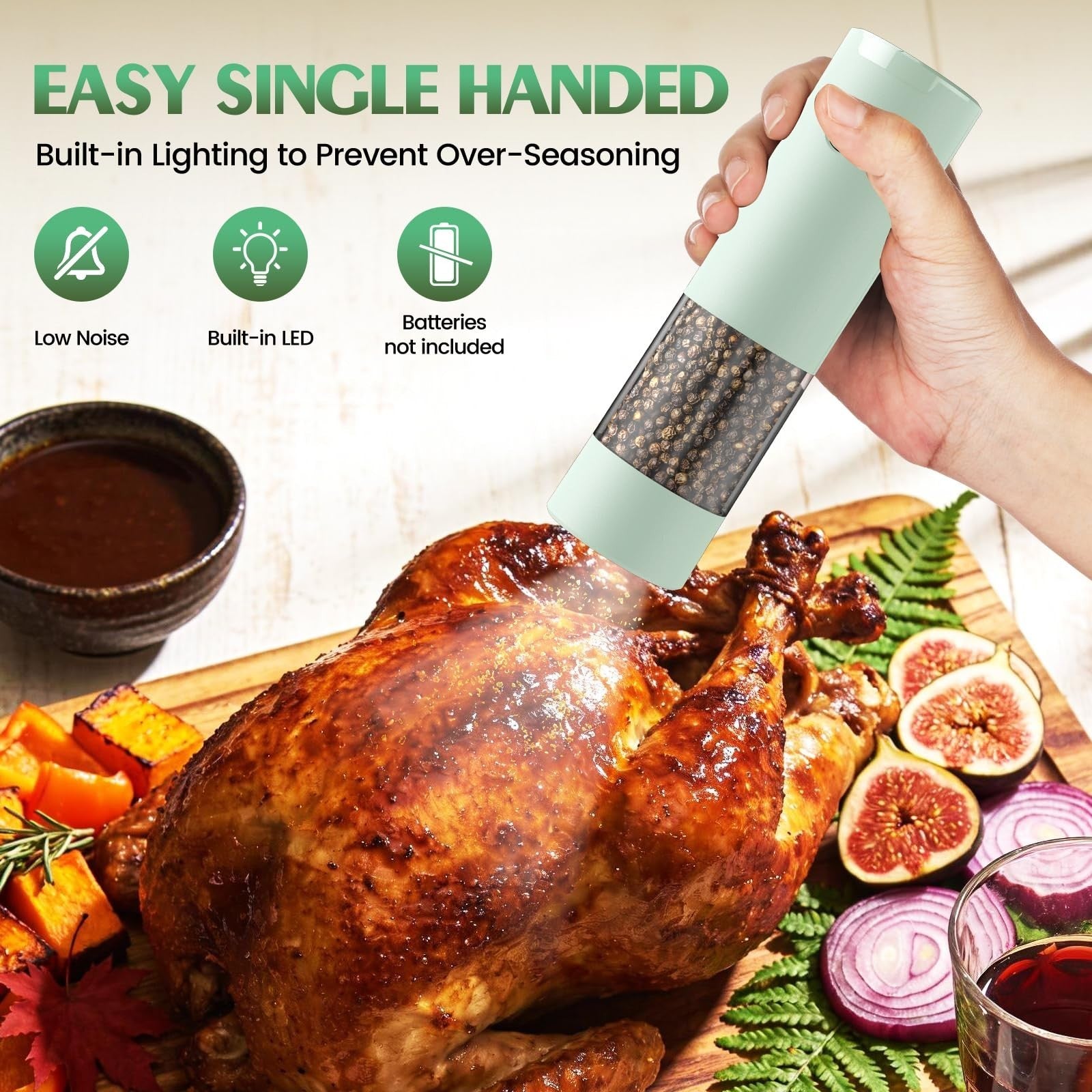 Automatic Electric Salt & Pepper Grinder Set   Adjustable Coarseness, LED, Large3