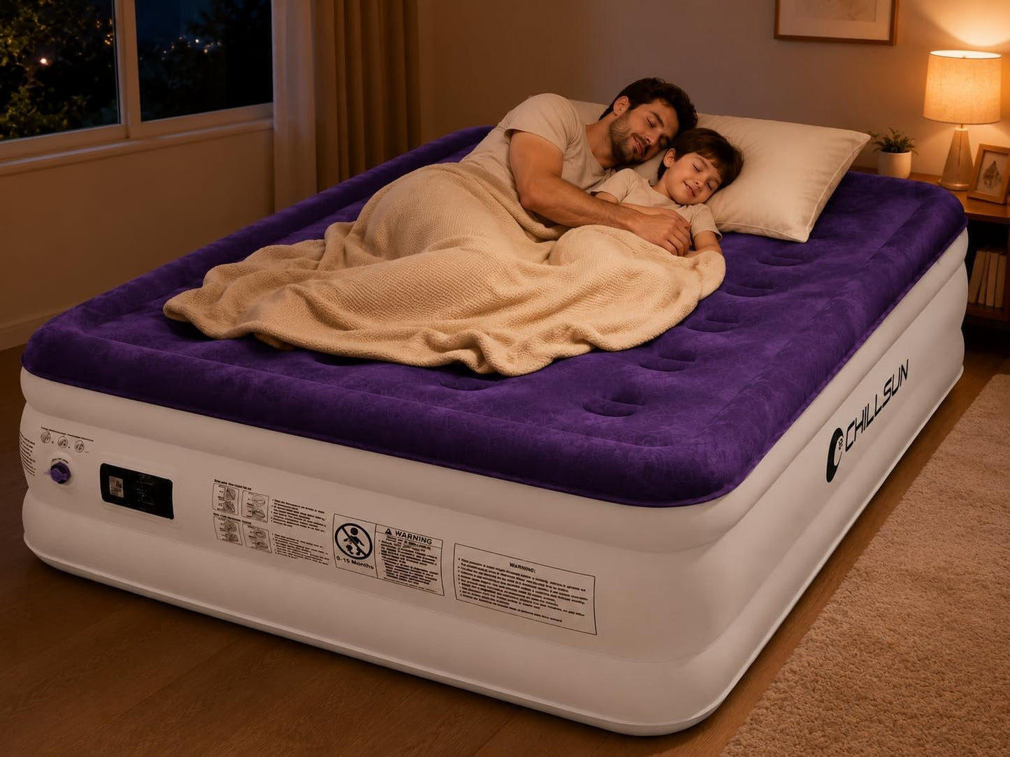 18" Raised Full Air Mattress with Built in Pump, Flocked Top Inflatable Bed for2