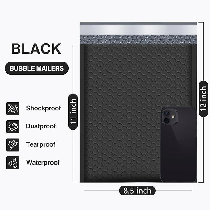 UCGOU 8.5x12 Black Bubble Mailers 25 Pk Padded Poly Envelopes Shipping Bags4