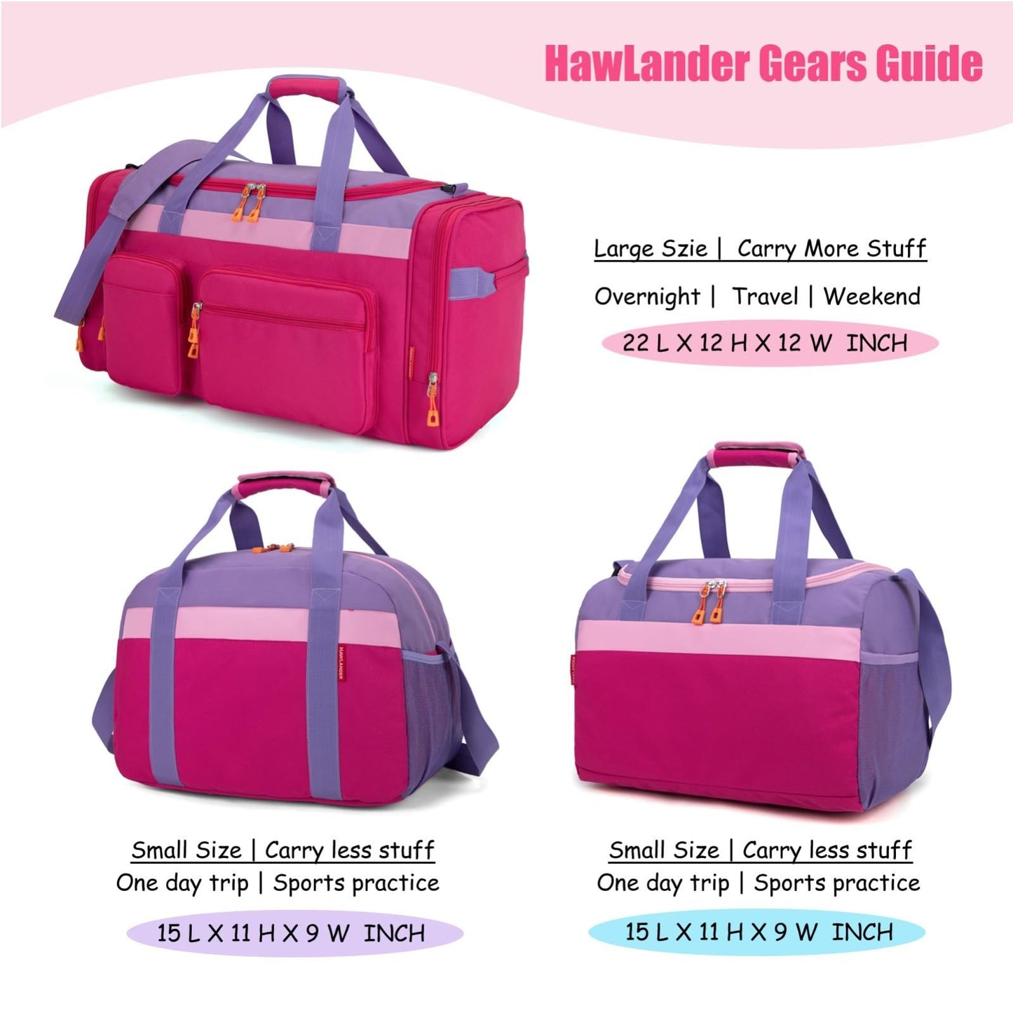 Kids 18" Purple Duffle Bag for Boys & Girls - Perfect for Weekend, Sports & Trav8