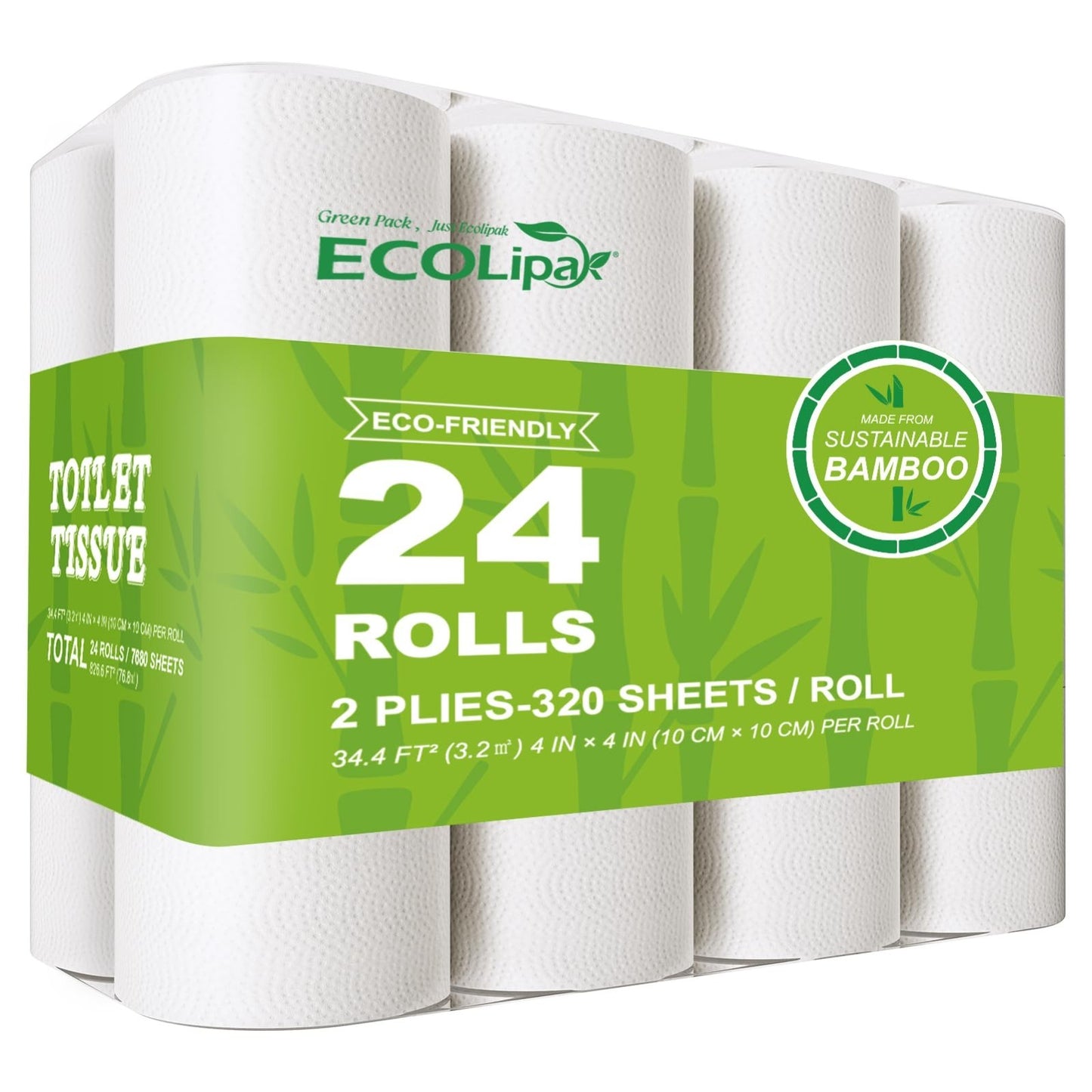 Eco Friendly Bamboo Toilet Paper   24 Double Rolls, 2 Ply, Soft & Absorbent, Sep1