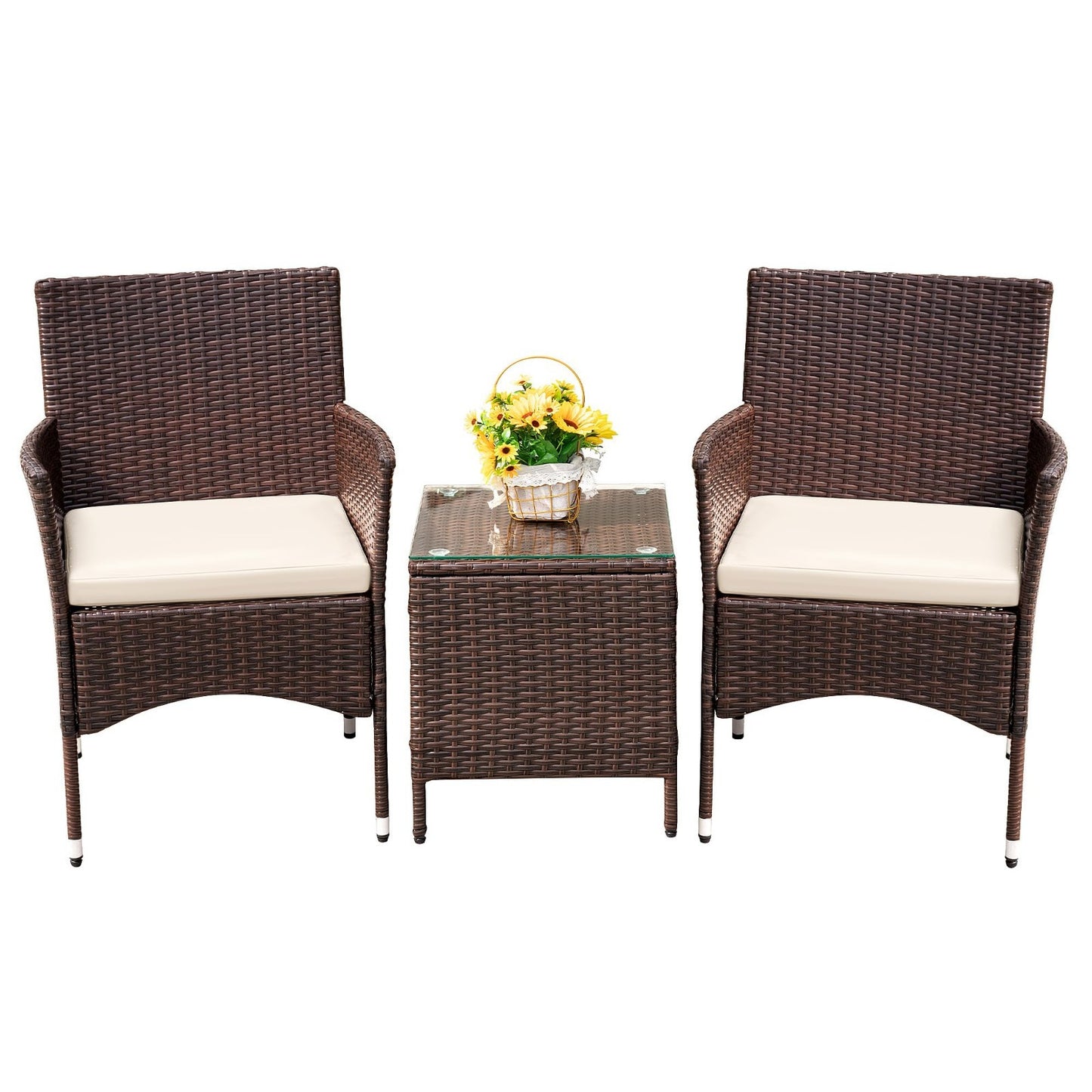 3 Piece Outdoor Wicker Patio Furniture Set   Rattan Table & Chairs for Garden, B1