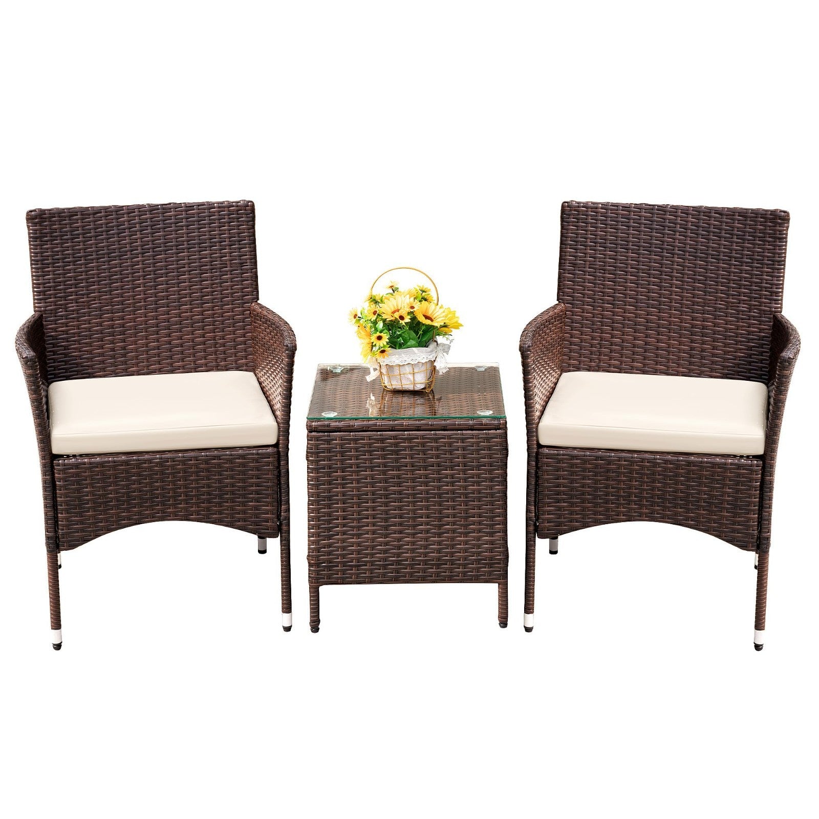 3 Piece Outdoor Wicker Patio Furniture Set   Rattan Table & Chairs for Garden, B1