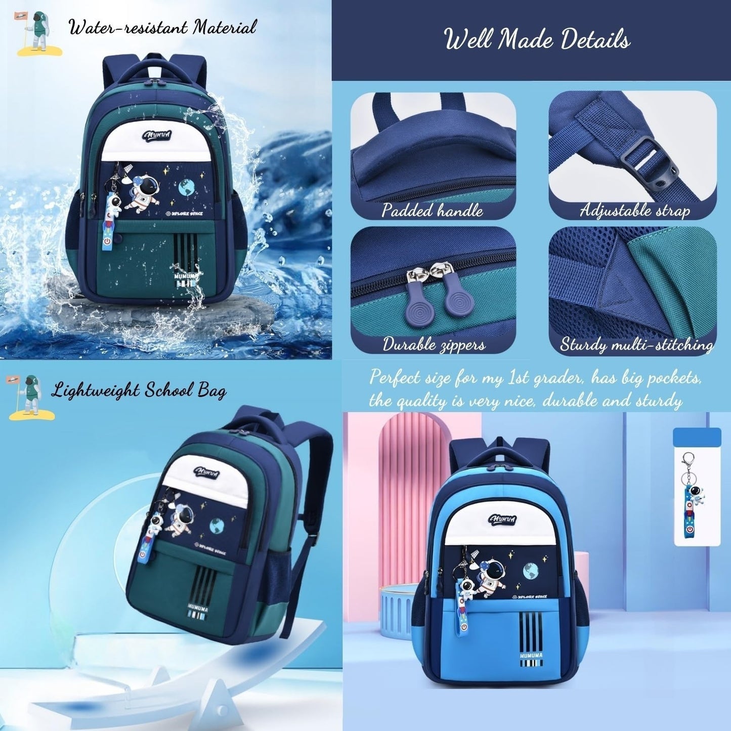 3pcs Boys Lightweight Astronaut Backpack Set with Lunch Box   School Bookbags fo5
