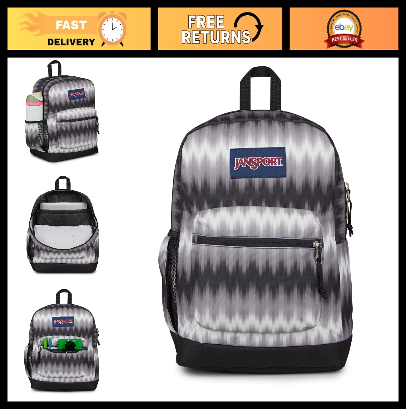 26L Cross Town Plus Backpack, Digi Tie Dye Black, Stylish & Durable School Bag0
