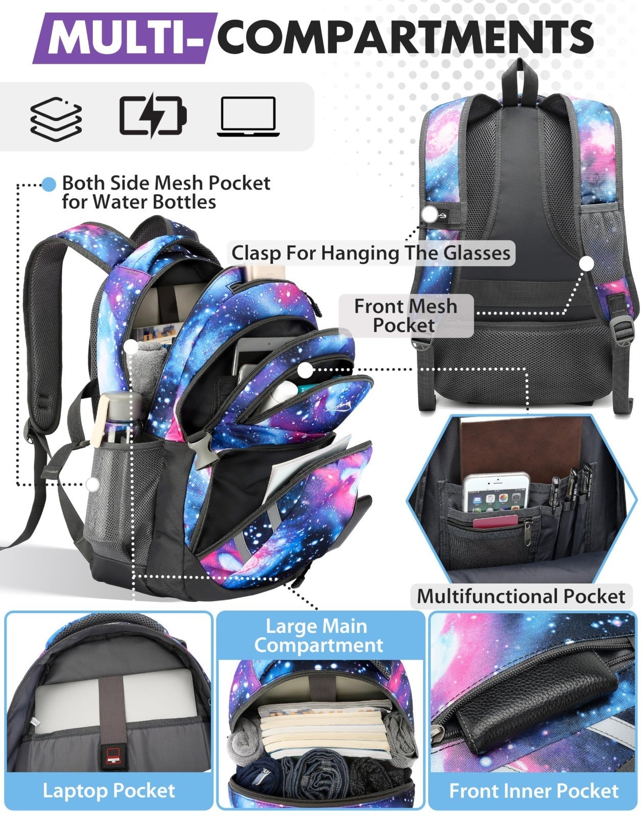 Extra Large Laptop Backpack for College Travel, USB Charging, Anti Theft, Fits 12
