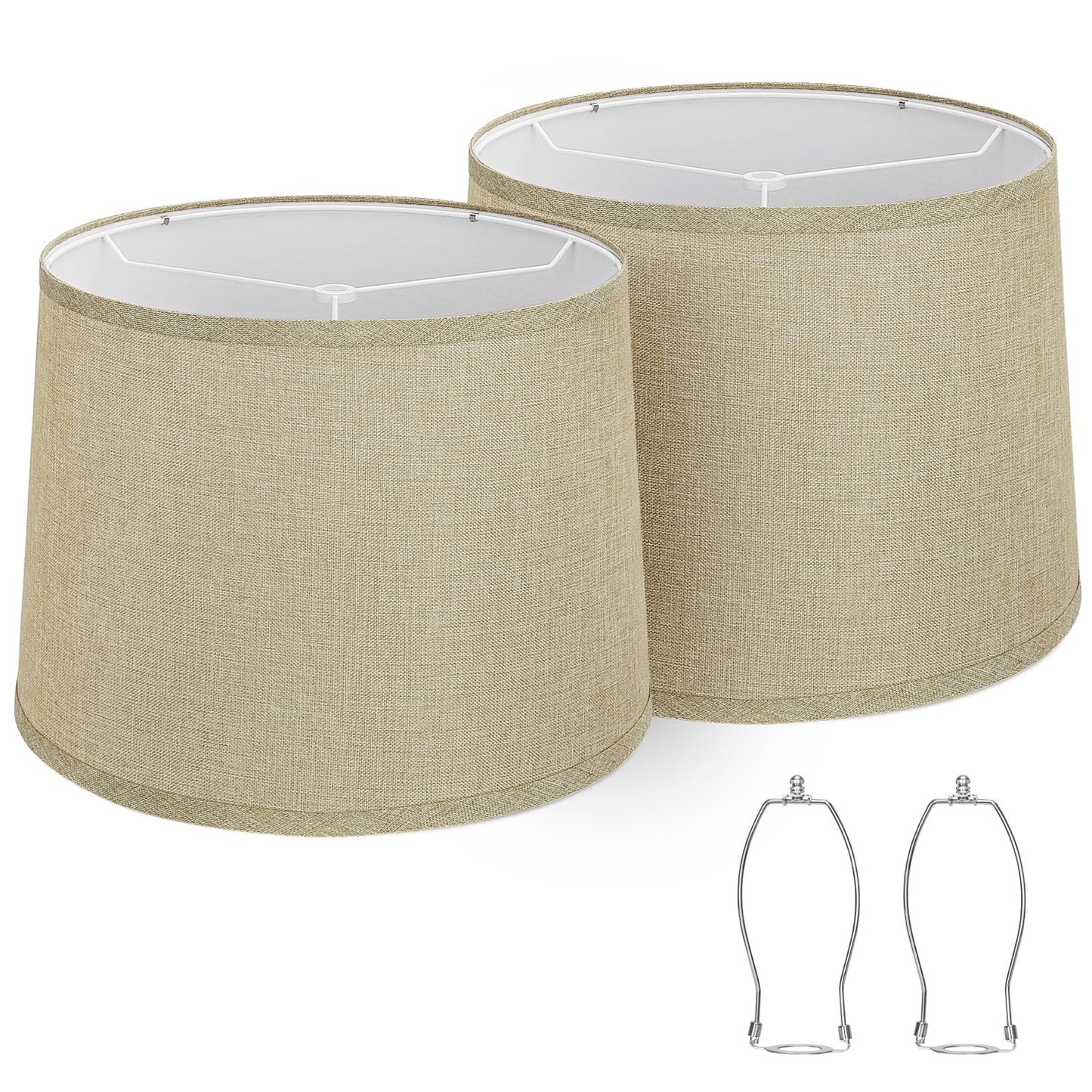 Set of 2 Drum Lampshades, 11.6" Top x 12.6" Bottom, Brown Fabric for Table & Flo1