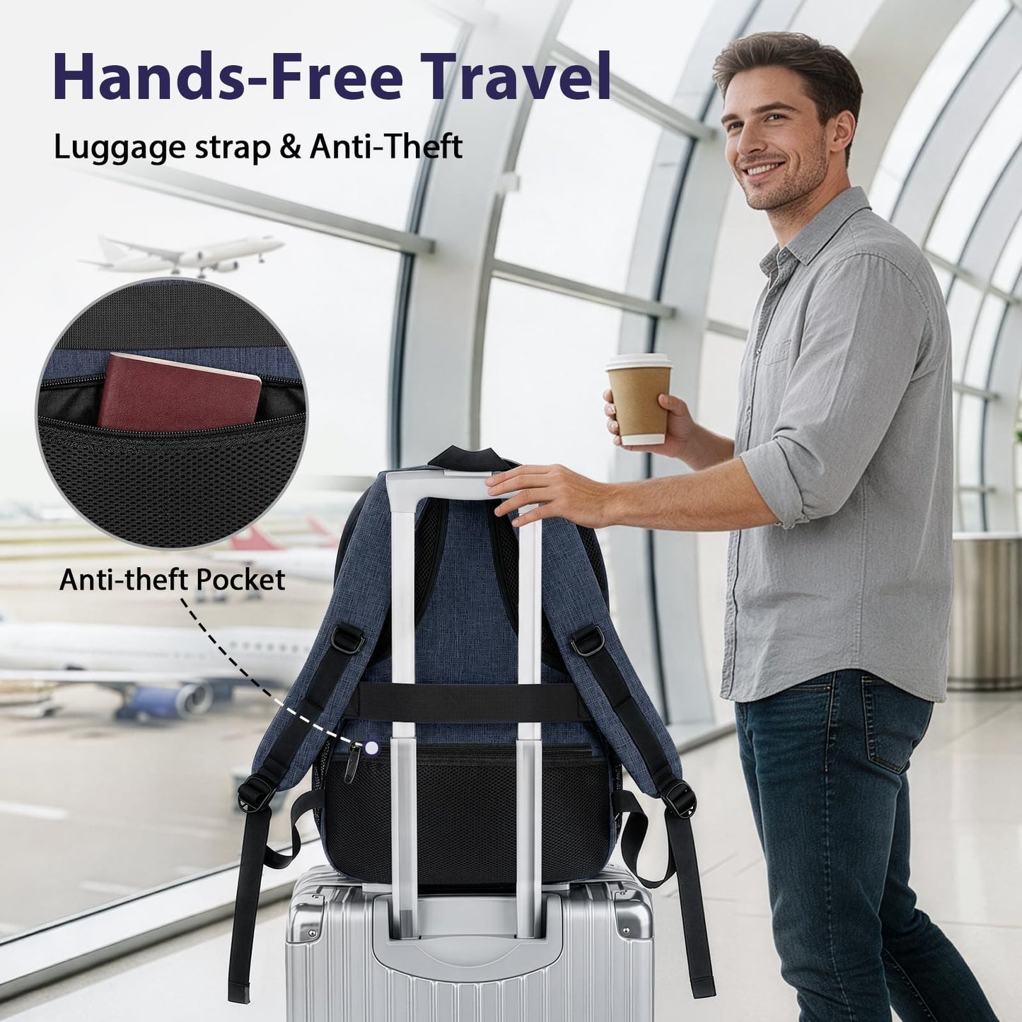 Large 17" Laptop Backpack for Men, Travel Work Bookbag, Carry On Rucksack3