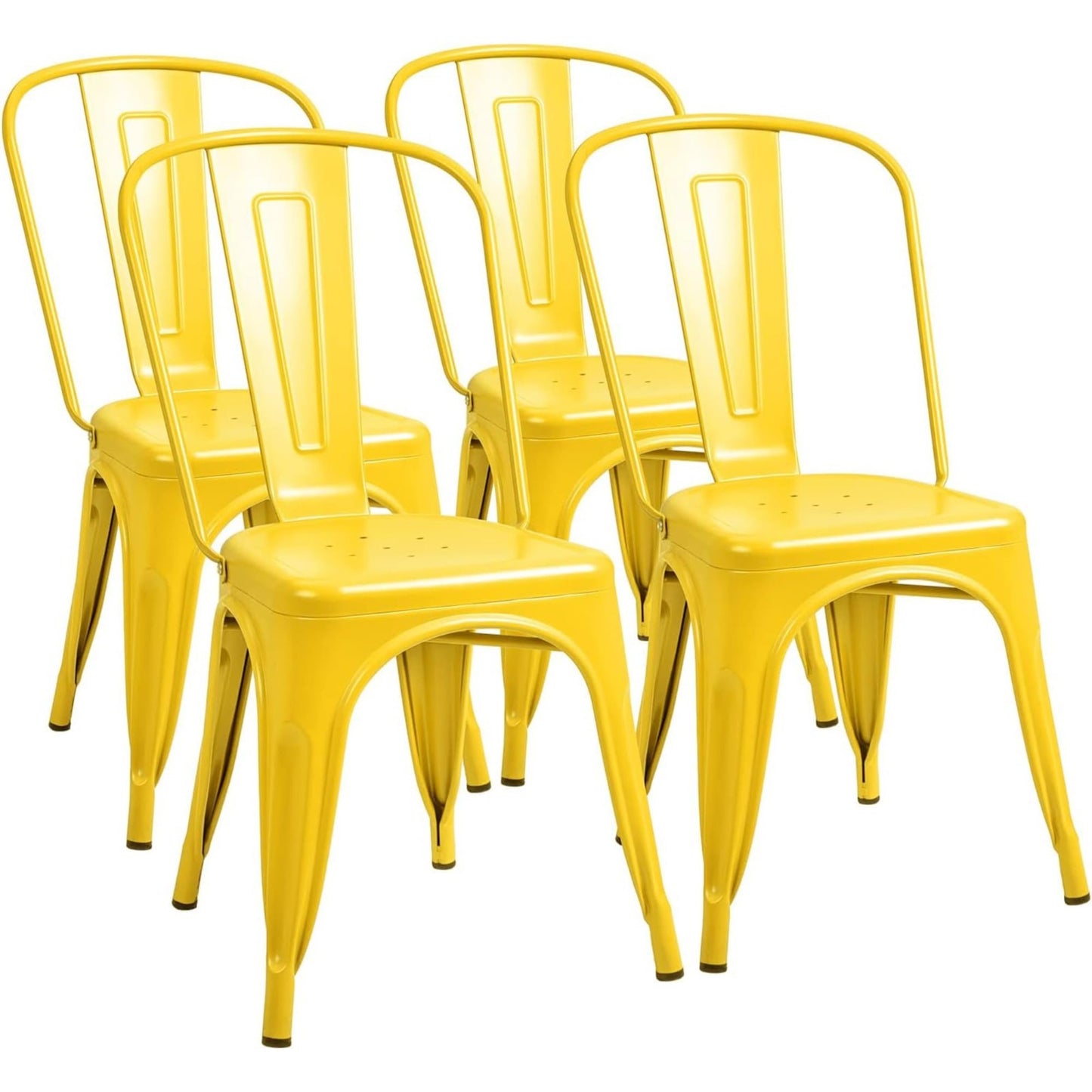 Stackable Metal Dining Chairs Set of 4   Chic Bistro Cafe Side Chairs   Yellow I1