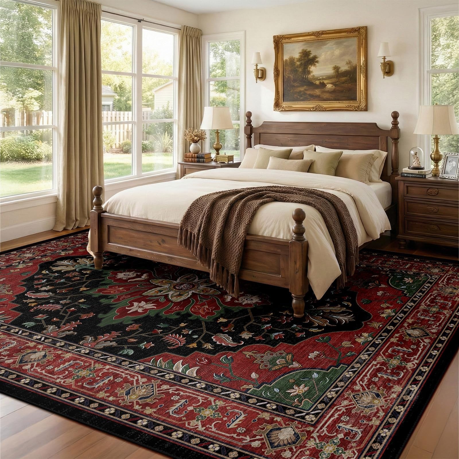 Washable 8'x10' Area Rug   Non Slip, Water Repellent, Pet Friendly, Vintage Flor2