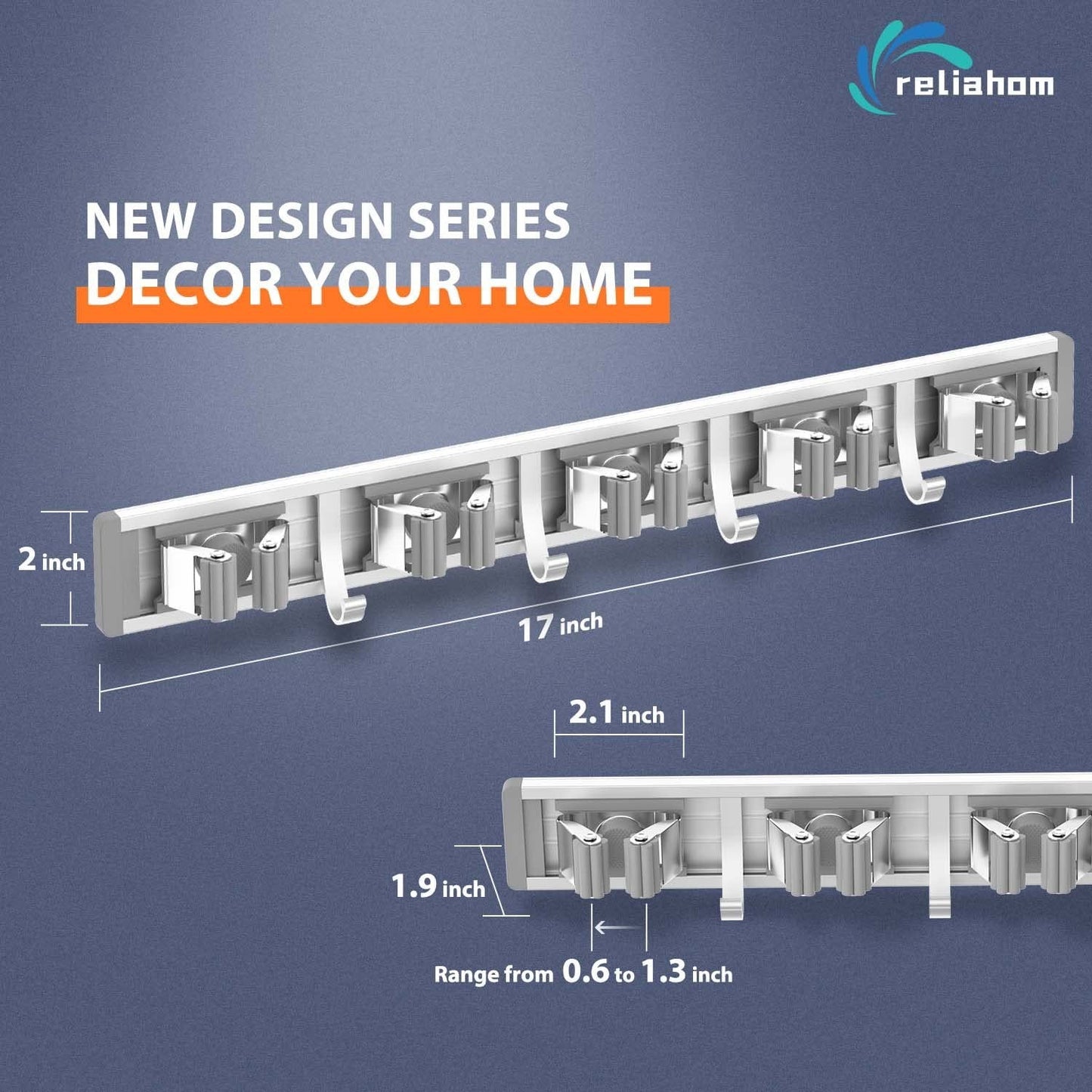 Wall Mount Broom Holder & Mop Hanger - 5 Racks, 4 Hooks Tool Organizer2