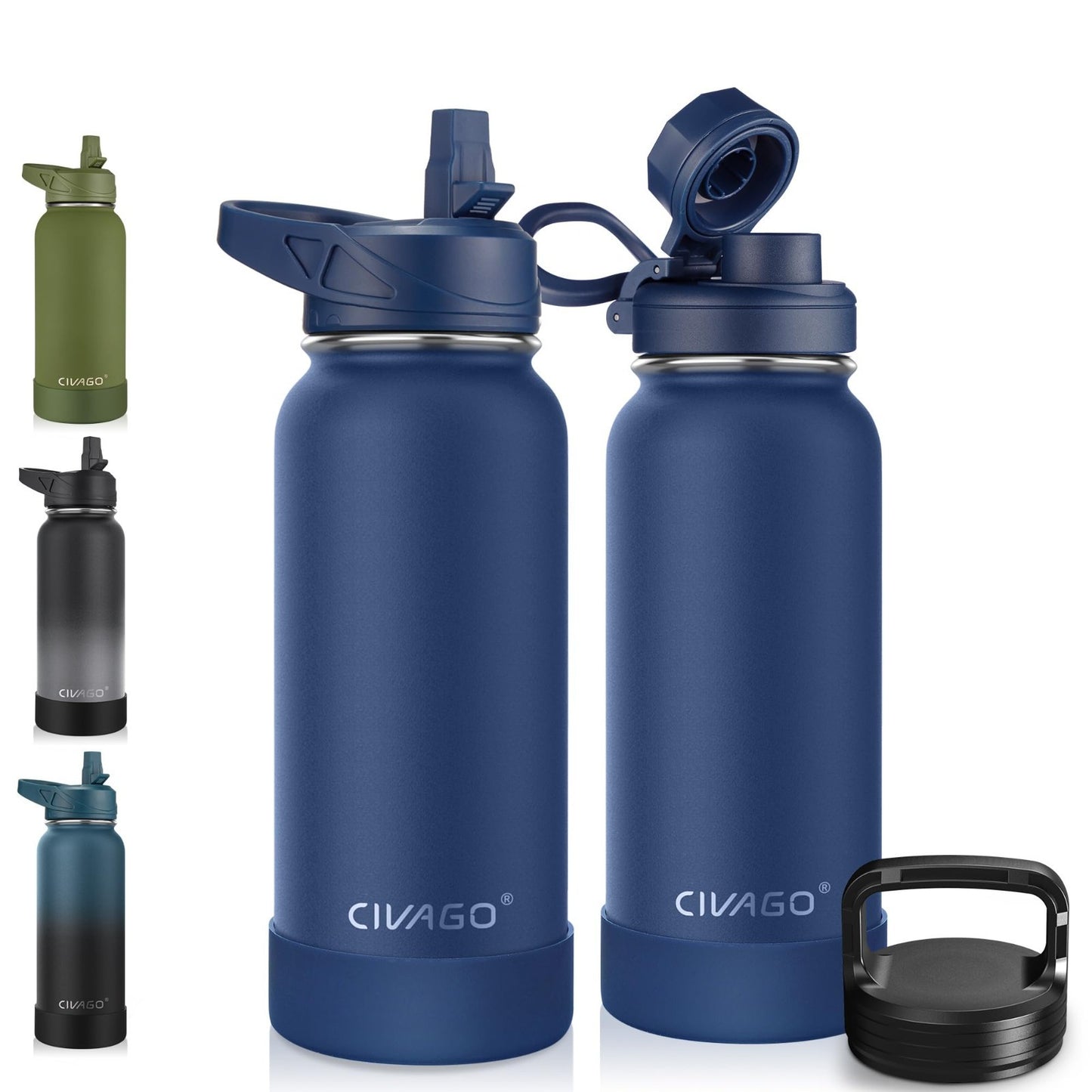 32 oz Insulated Water Bottle with Straw & 3 Lids   Stainless Steel Travel Flask,1
