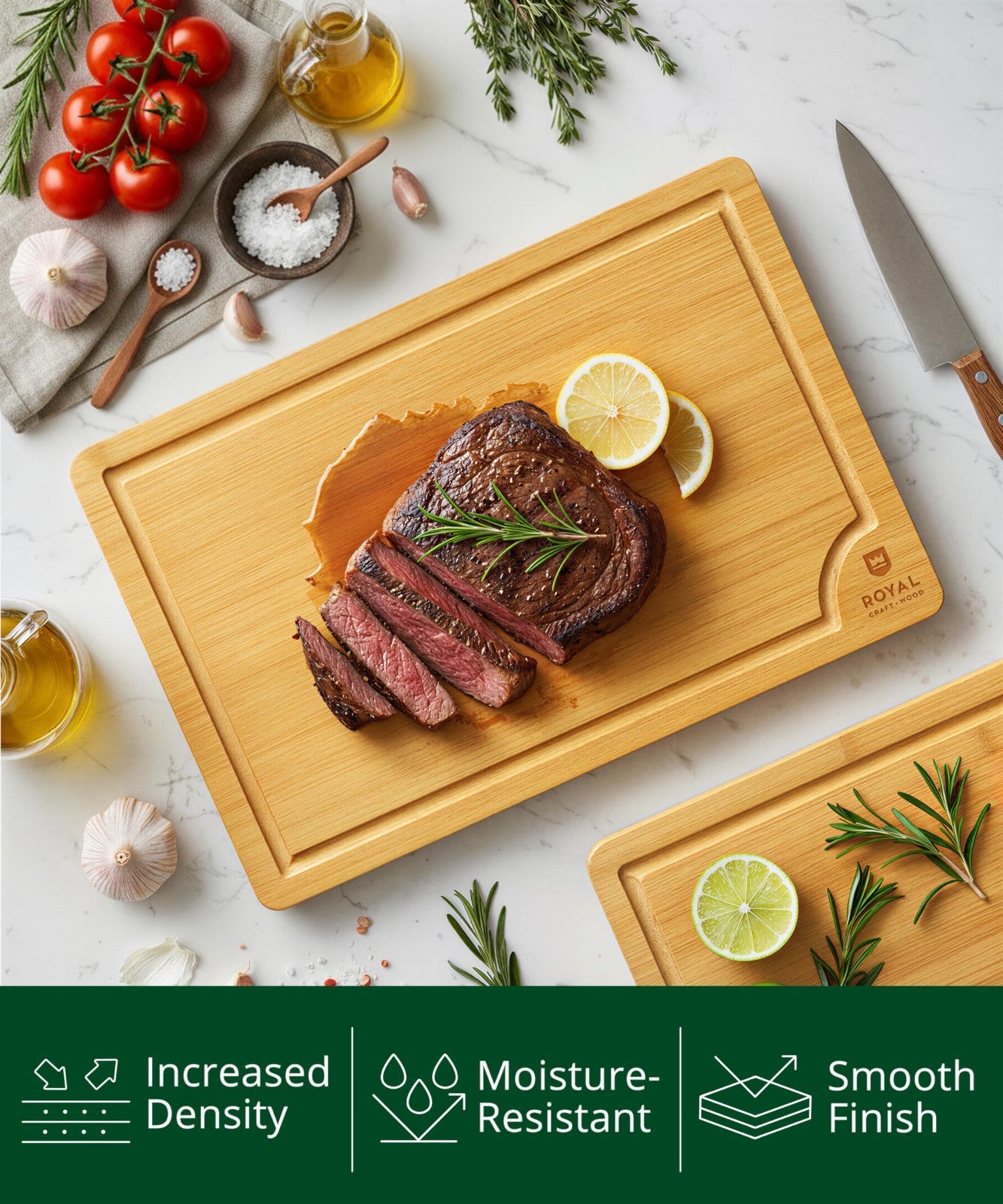 Wooden Cutting Boards Set   Bamboo Kitchen Prep & Serving Board with Juice Groov4