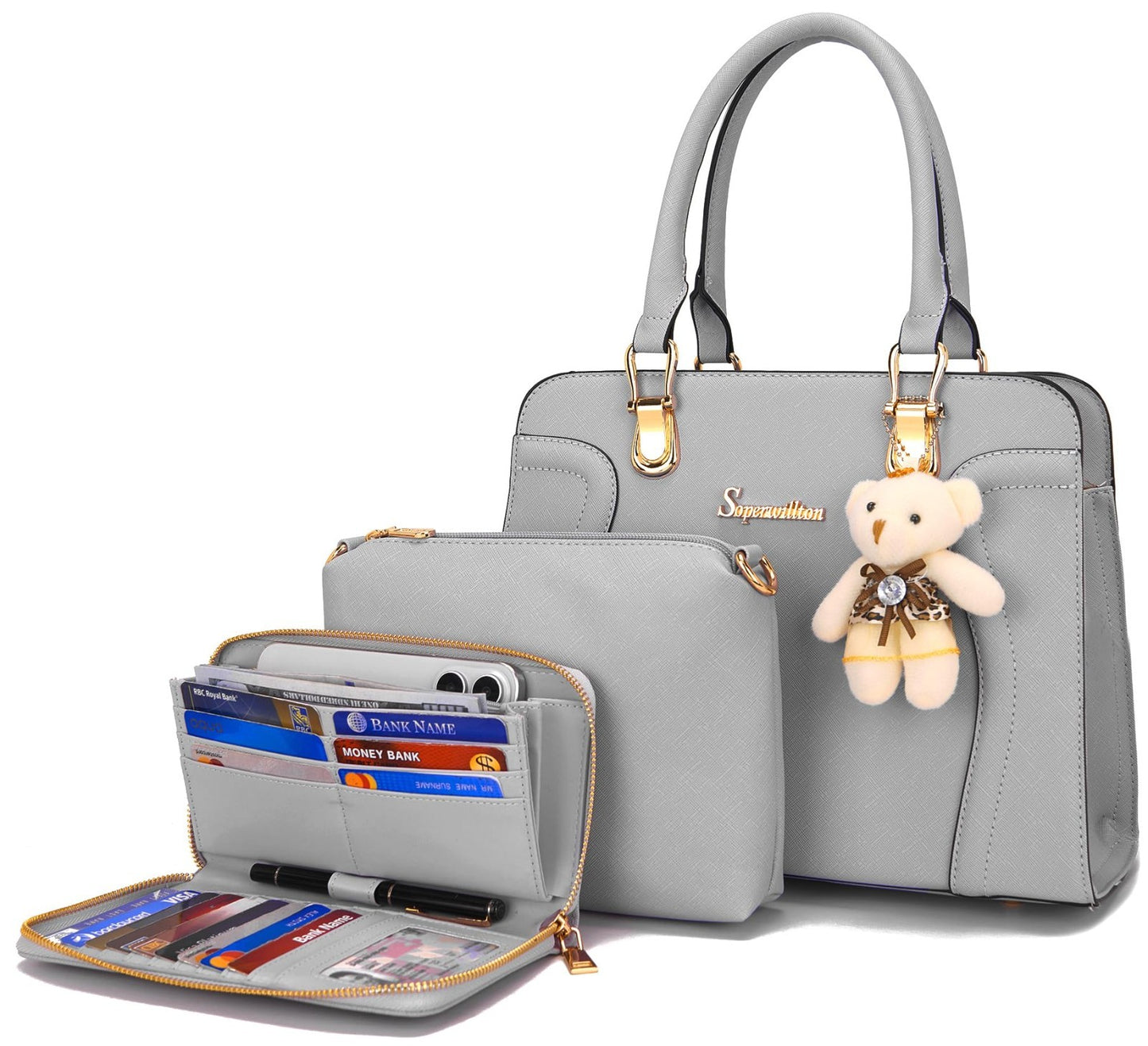 Stylish Women's 3-Piece Handbag Set - Shoulder Bag, Satchel & Wallet - Fashion P1