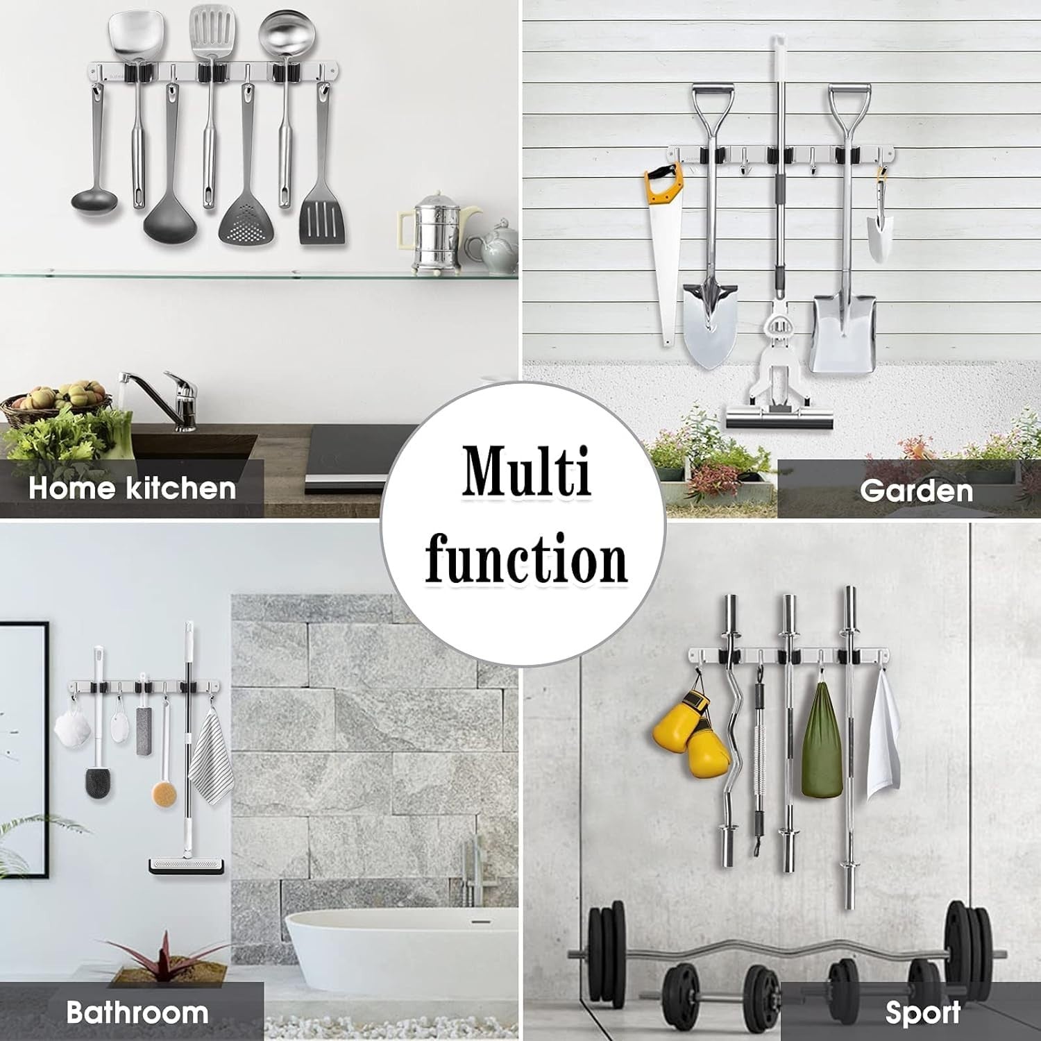 2 Pack Wall Mount Broom Holder - 3 Racks & 4 Hooks Mop Organizer Storage6