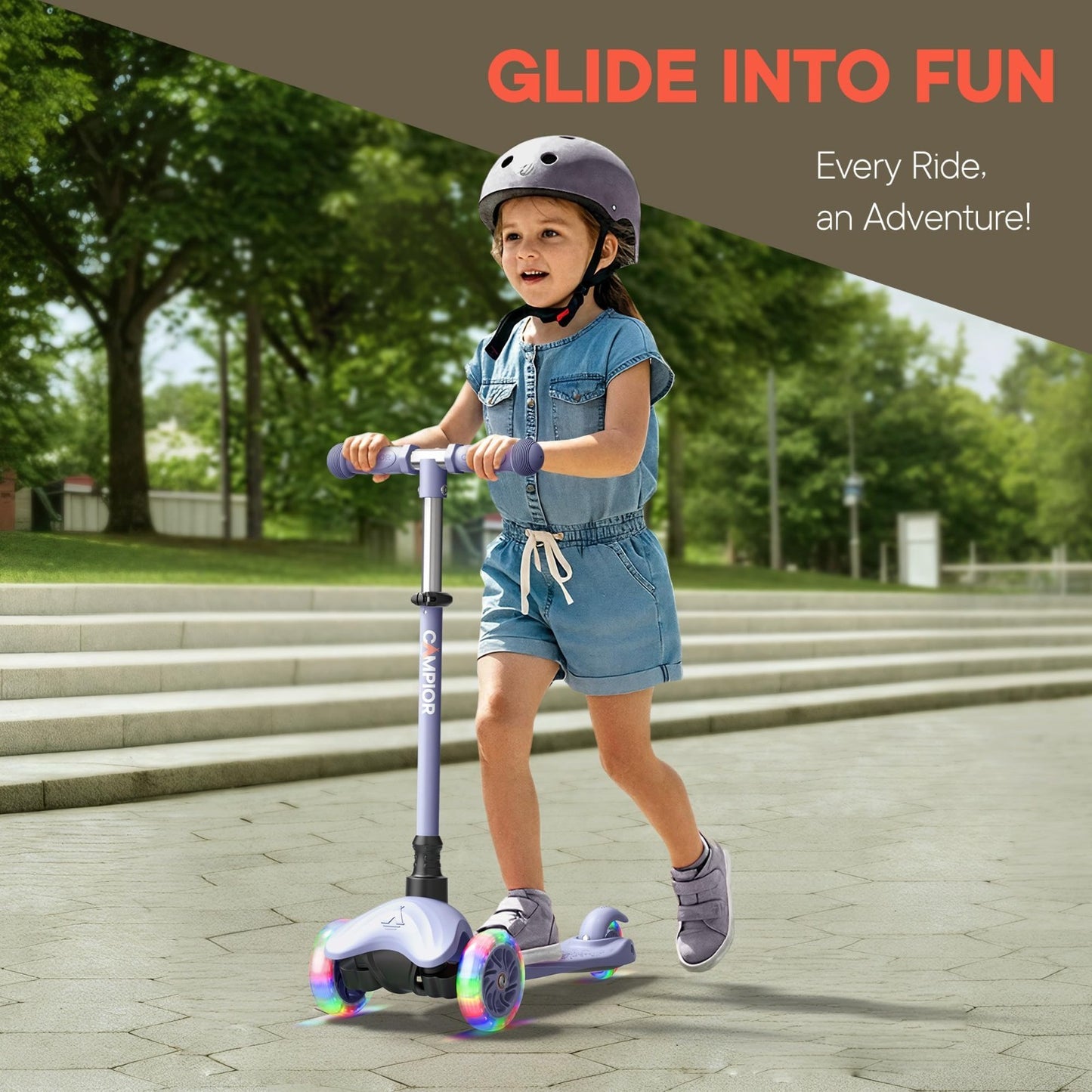 Mini 3-Wheel Kick Scooter for Kids - Lean-to-Steer, LED Wheels, Adjustable Handl3