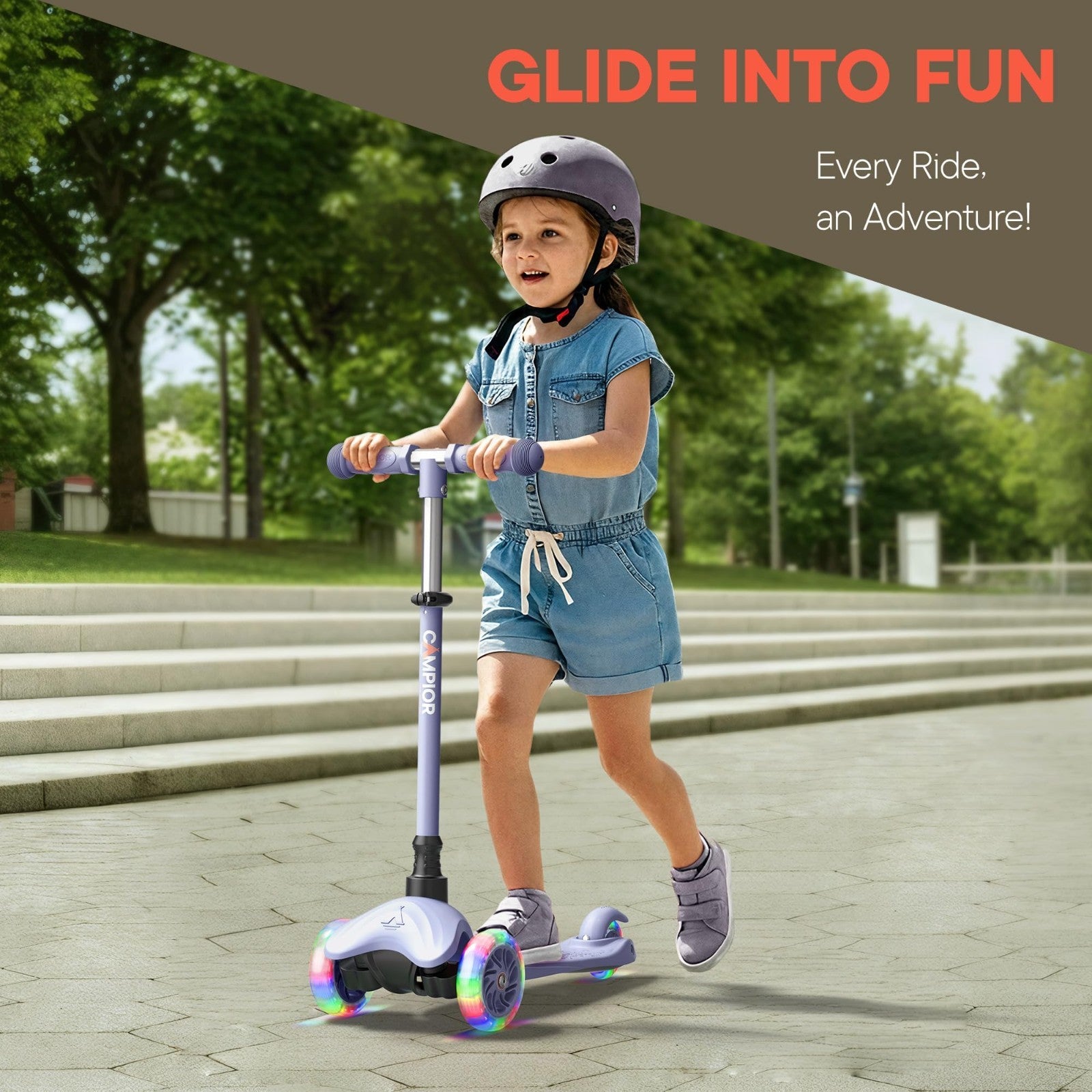 Mini 3-Wheel Kick Scooter for Kids - Lean-to-Steer, LED Wheels, Adjustable Handl3