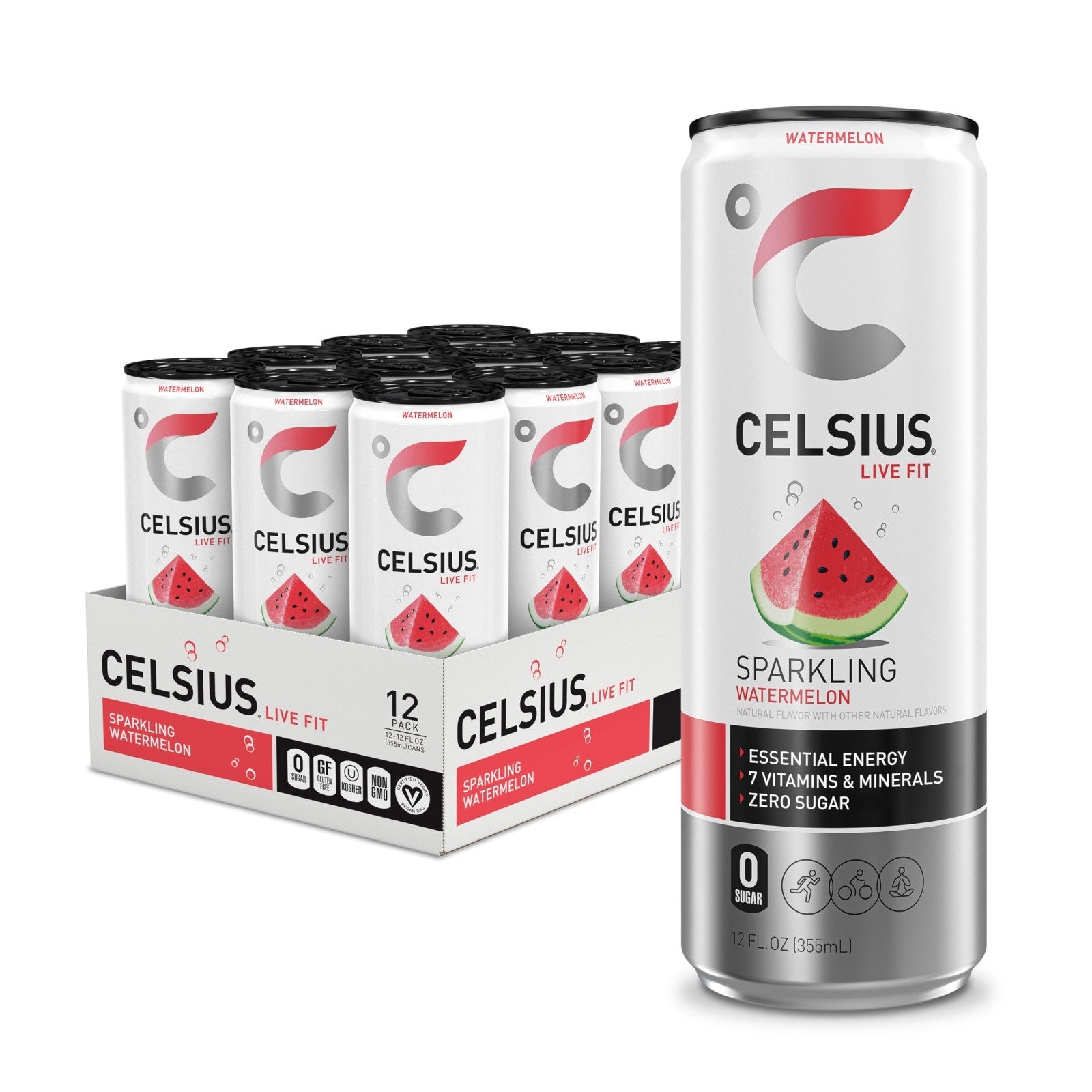 Sugar Free Sparkling Watermelon Energy Drink, 12 Fl Oz, Pack of 12 Cans1