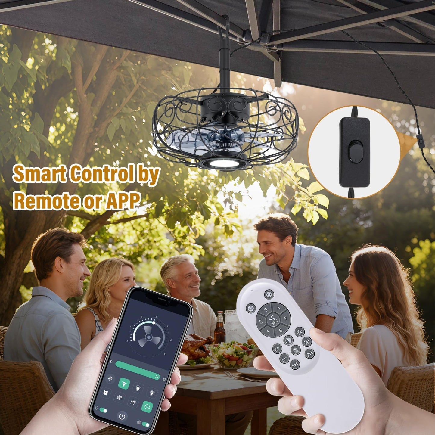Waterproof Outdoor Ceiling Fan with Light & Remote, 15 Inch Patio Fan, 6 Speeds5