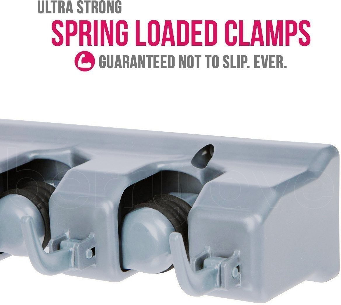 Broom Holder Wall Mount Organizer - 5 Slots & 6 Hooks for Garage, Kitchen, Laund4