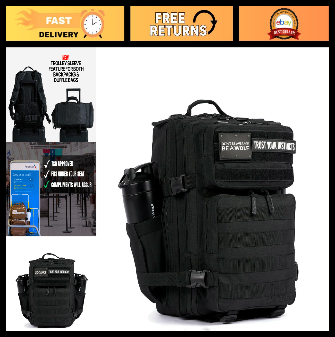 Durable 25L Waterproof Gym Backpack   MOLLE Webbing, Laptop Pocket, 1000D Oxford0
