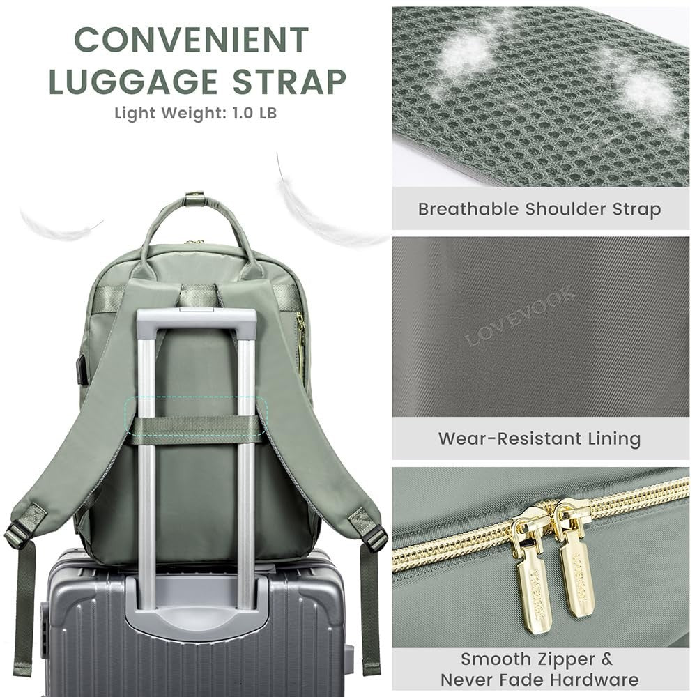 Stylish Water Resistant Laptop Backpack for Women, USB Charging, Travel Work Bag5