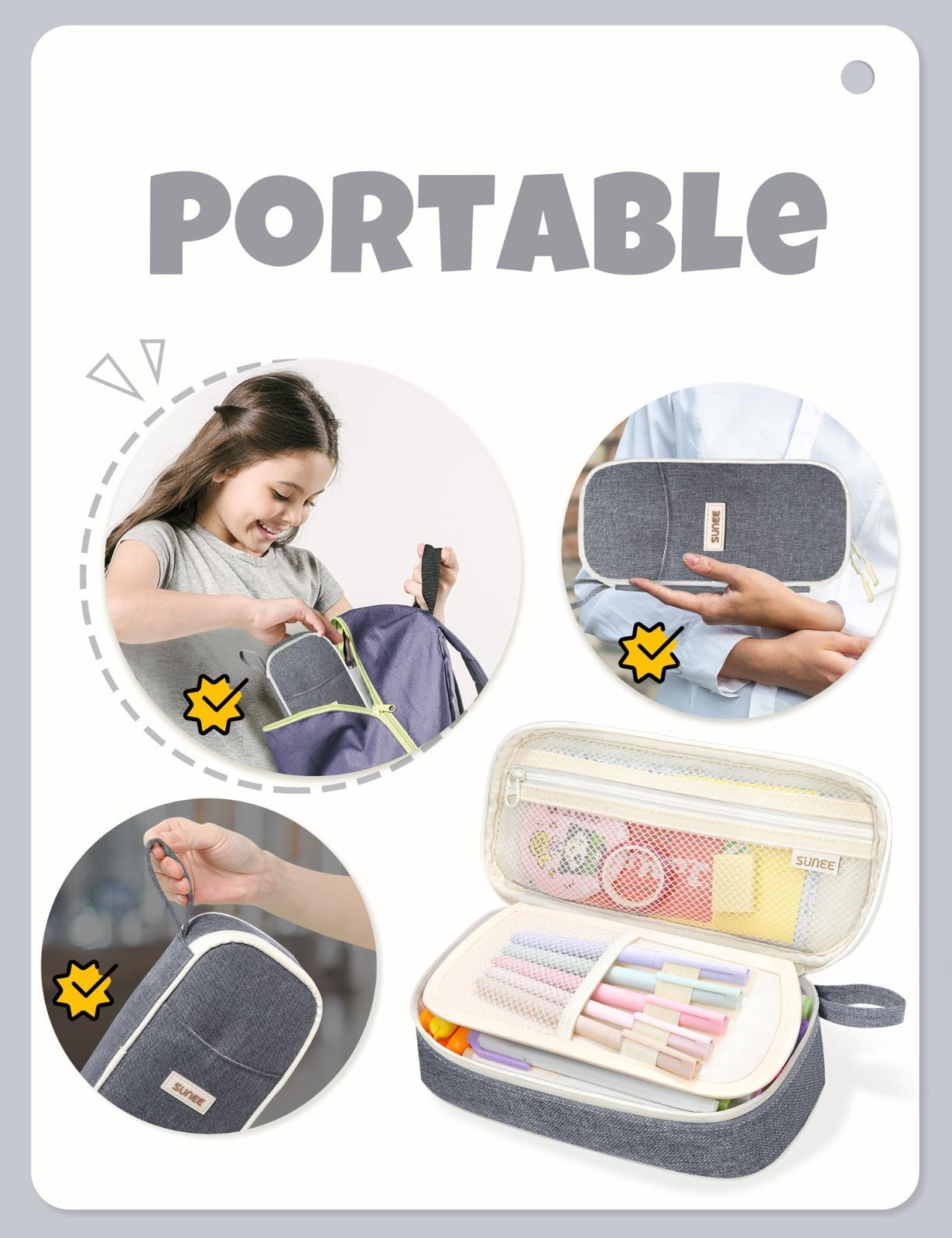 Cute Aesthetic Pencil Case, Large Zipper Pen Pouch, Kawaii Stationery Organizer,6