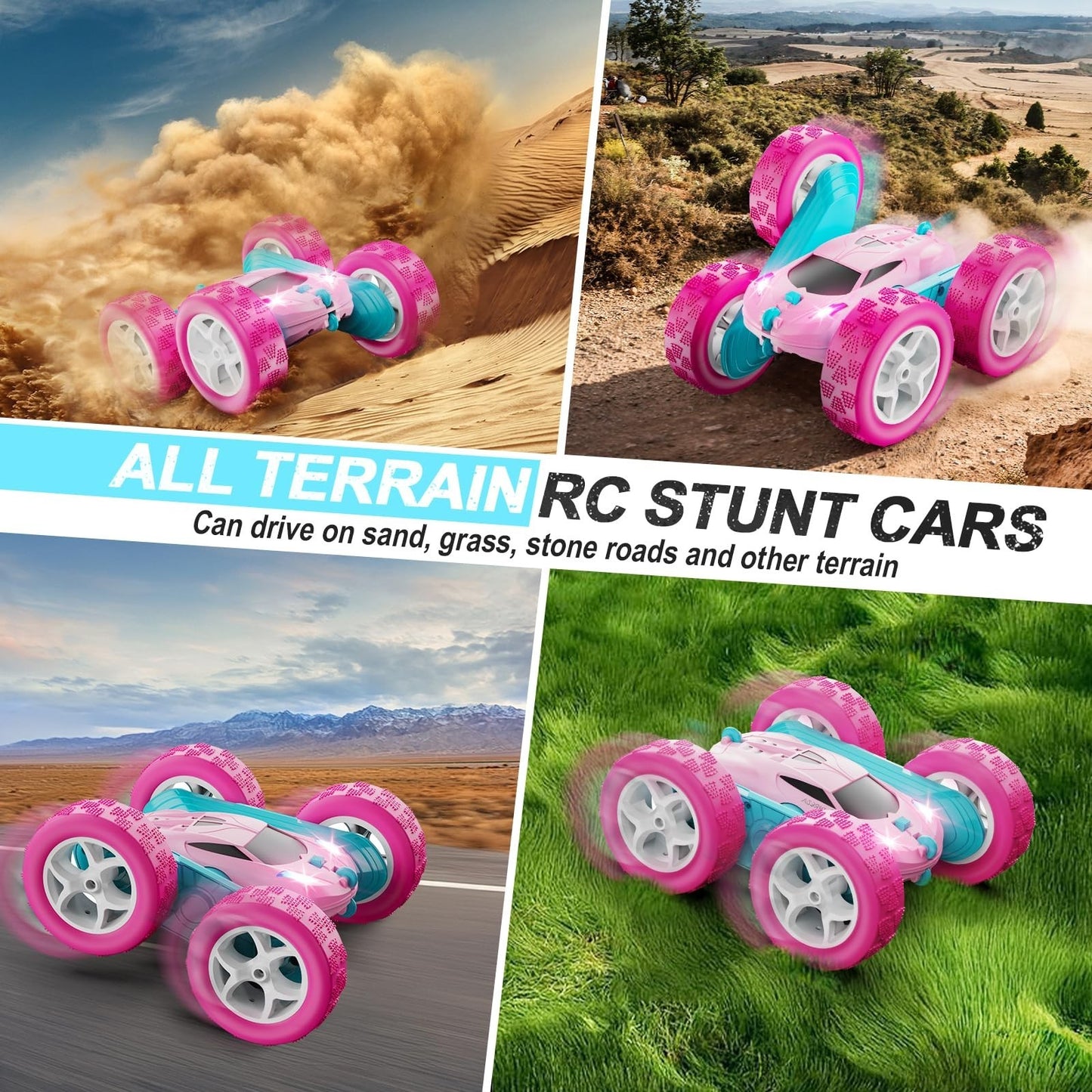 Pink Remote Control Car for Girls   2.4GHz Double Sided Stunt Crawler, 360° Rota3