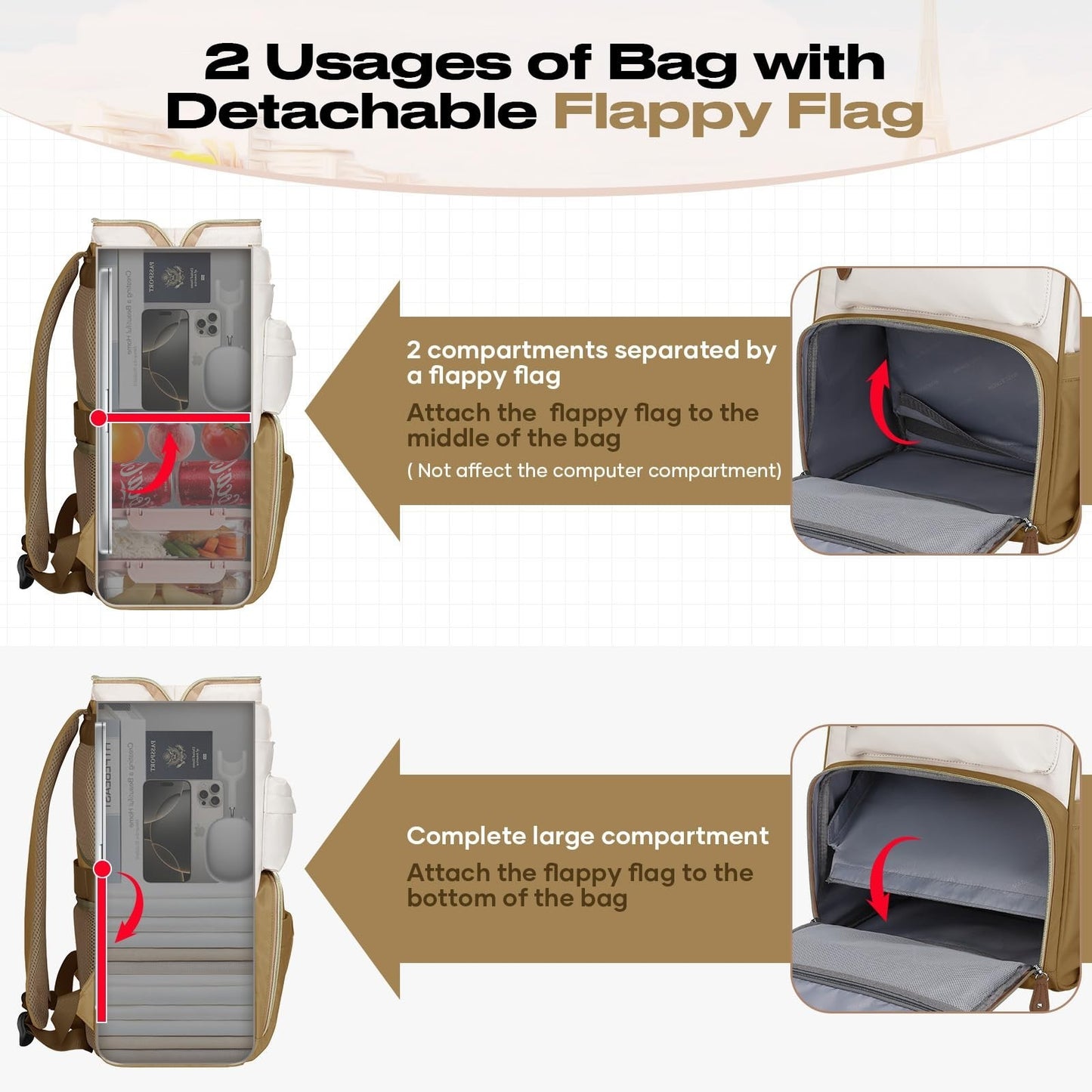 Travel Backpack for Men & Women, Fits 15.6-17.3" Laptop, Insulated Lunch Bag, Kh5