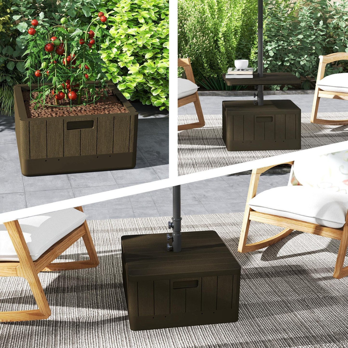 3-in-1 Outdoor Umbrella Base with Table Tray, 175 lbs Heavy Duty Stand, Wheels,8
