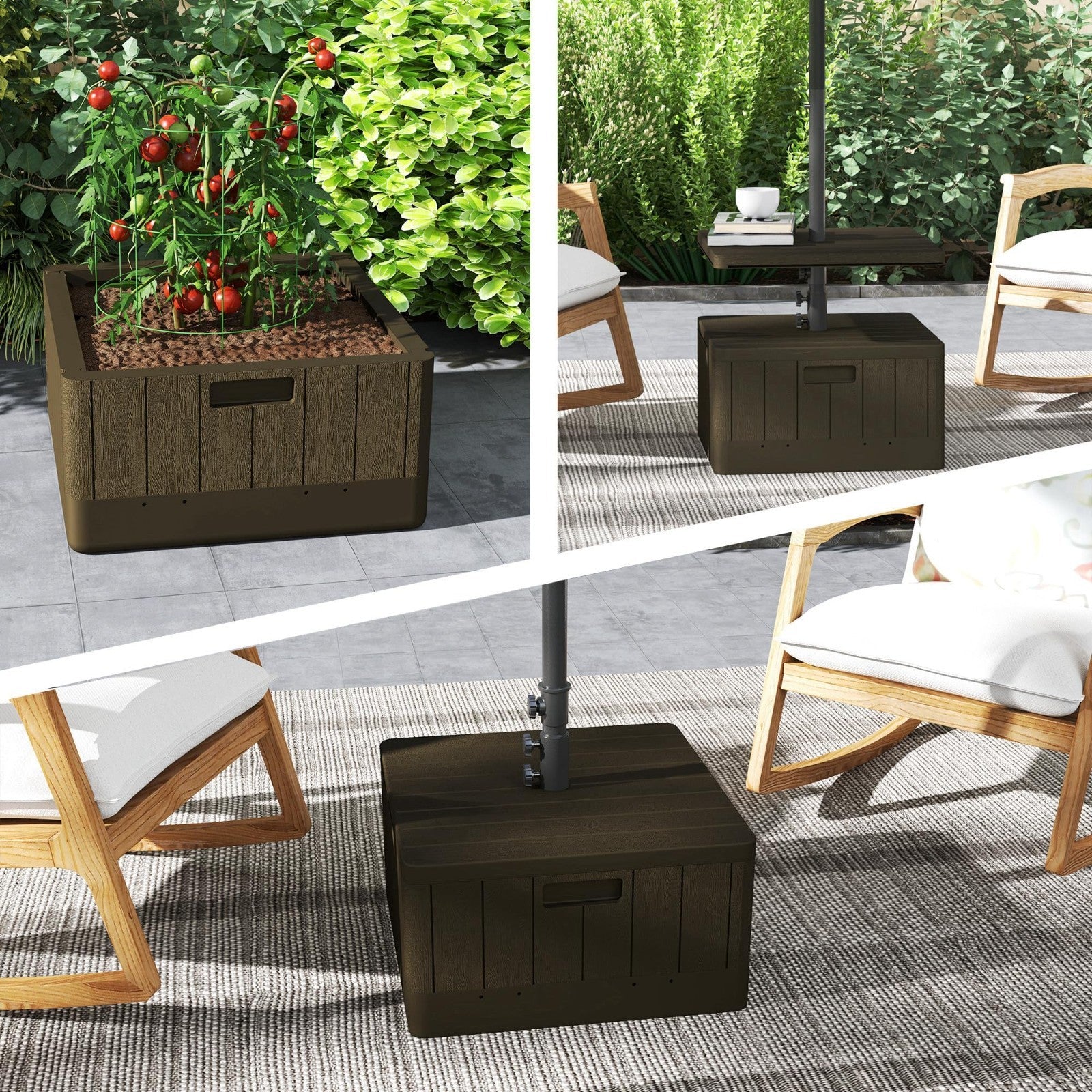 3-in-1 Outdoor Umbrella Base with Table Tray, 175 lbs Heavy Duty Stand, Wheels,8